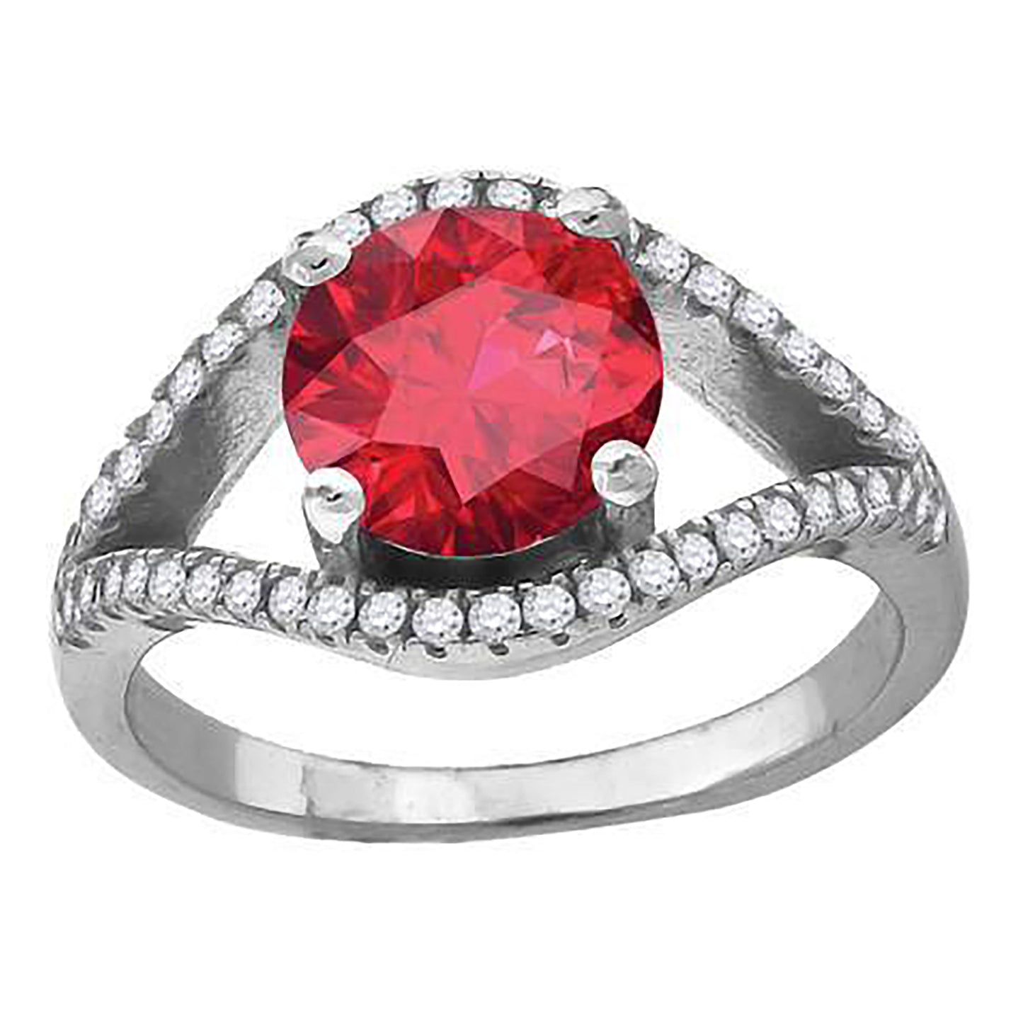 Sterling Silver Womens Red Round Cubic Zirconia Fancy Bridal Anniversary Wedding Engagement Band Ring