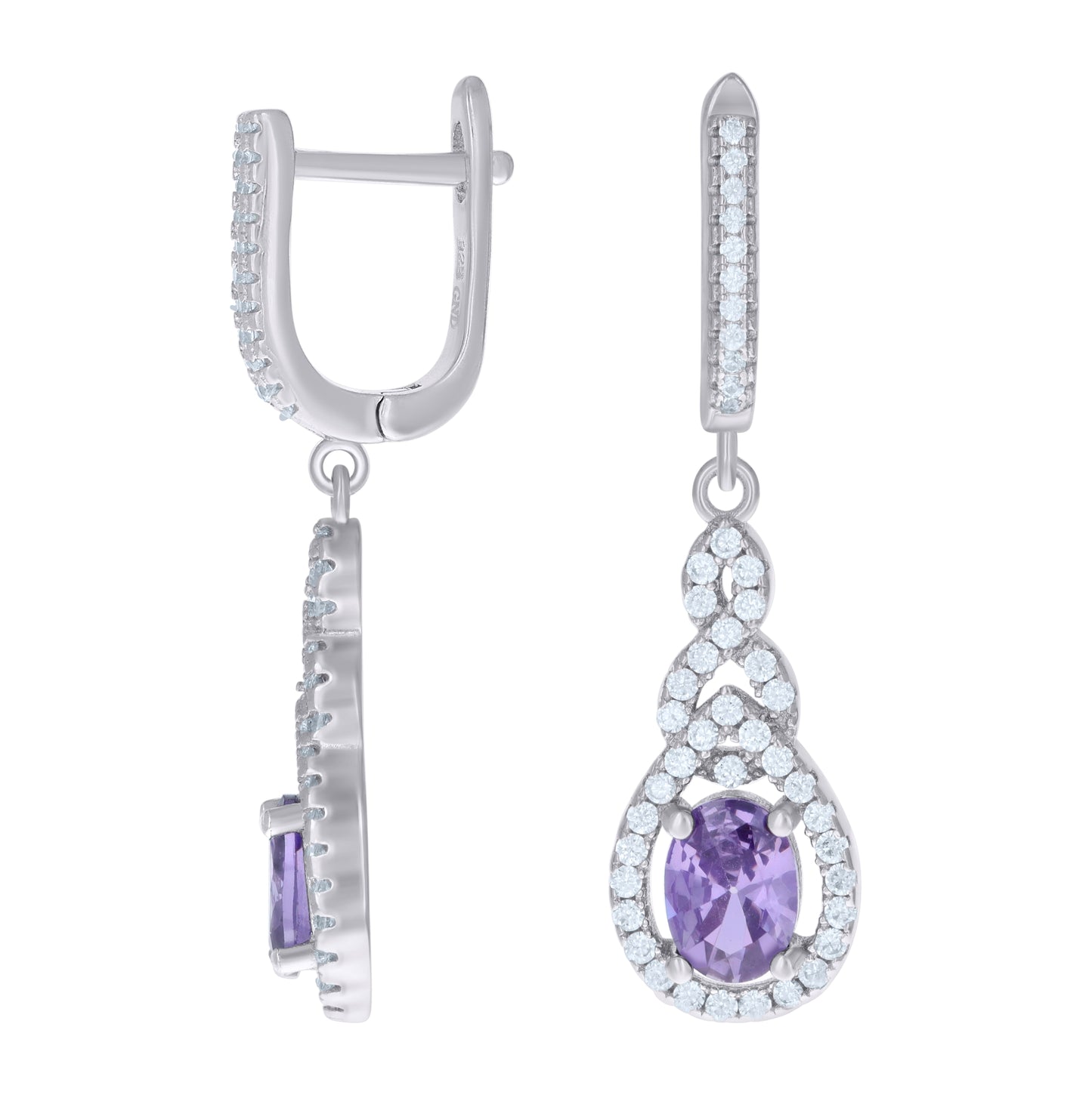 Sterling Silver Womens Cubic Zirconia Tear Drop Dangle Earrings