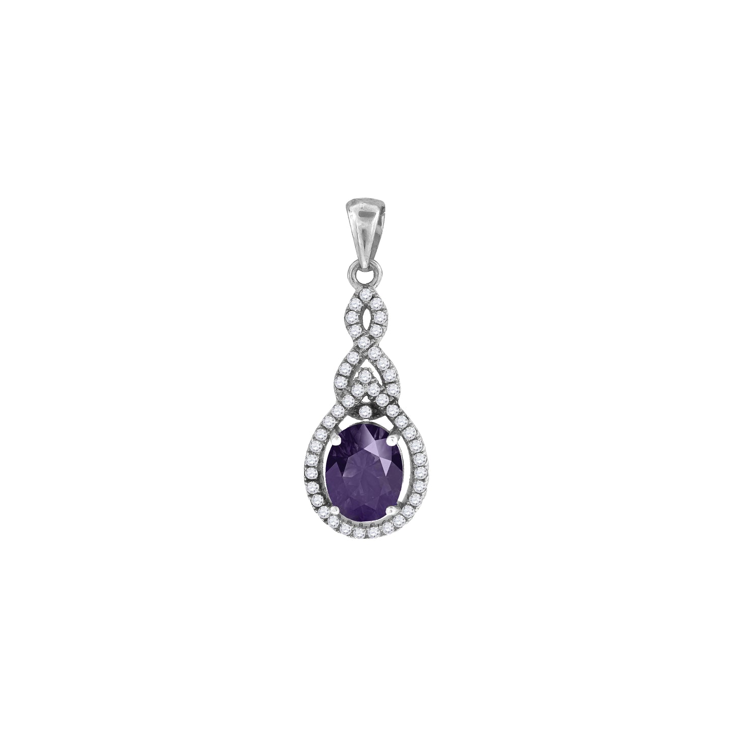 Sterling Silver Womens Purple & White Cubic-Zirconia Tear Drop Charm Pendant