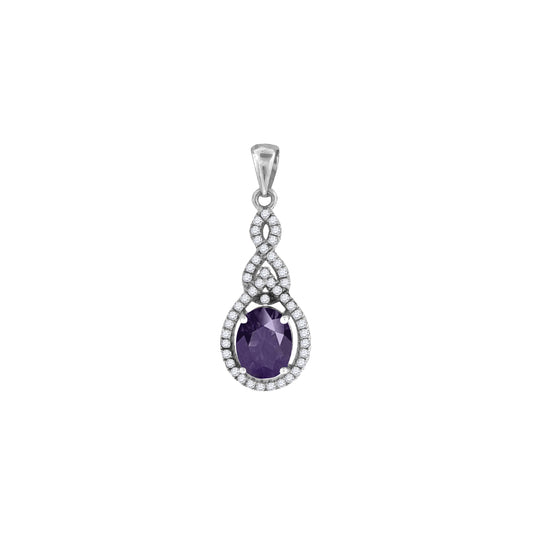 Sterling Silver Womens Purple & White Cubic-Zirconia Tear Drop Charm Pendant