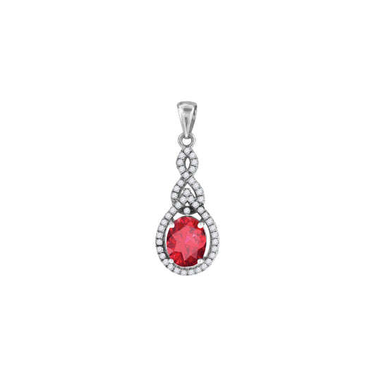 Sterling Silver Womens Red & White Cubic-Zirconia Tear Drop Charm Pendant