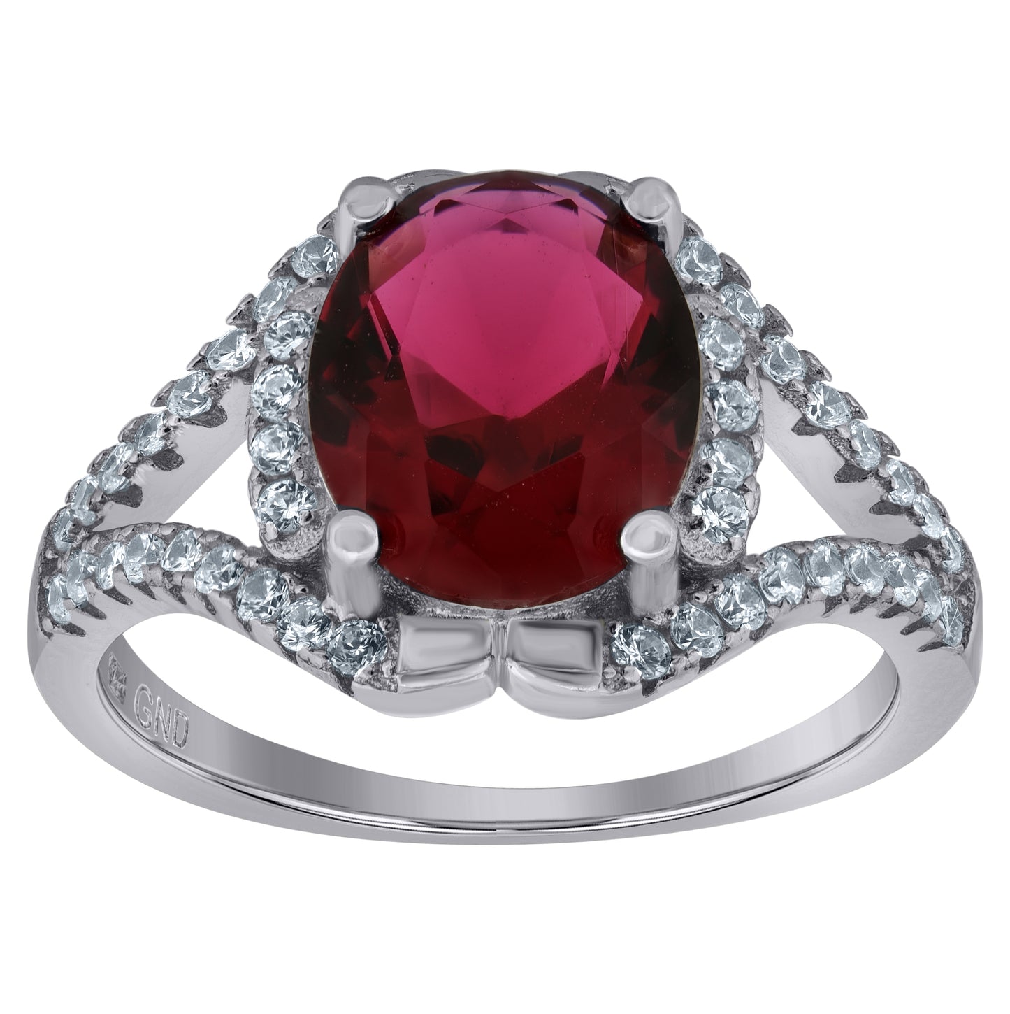 Sterling Silver Womens Red Oval Cubic Zirconia Fancy Bridal Anniversary Wedding Engagement Band Ring