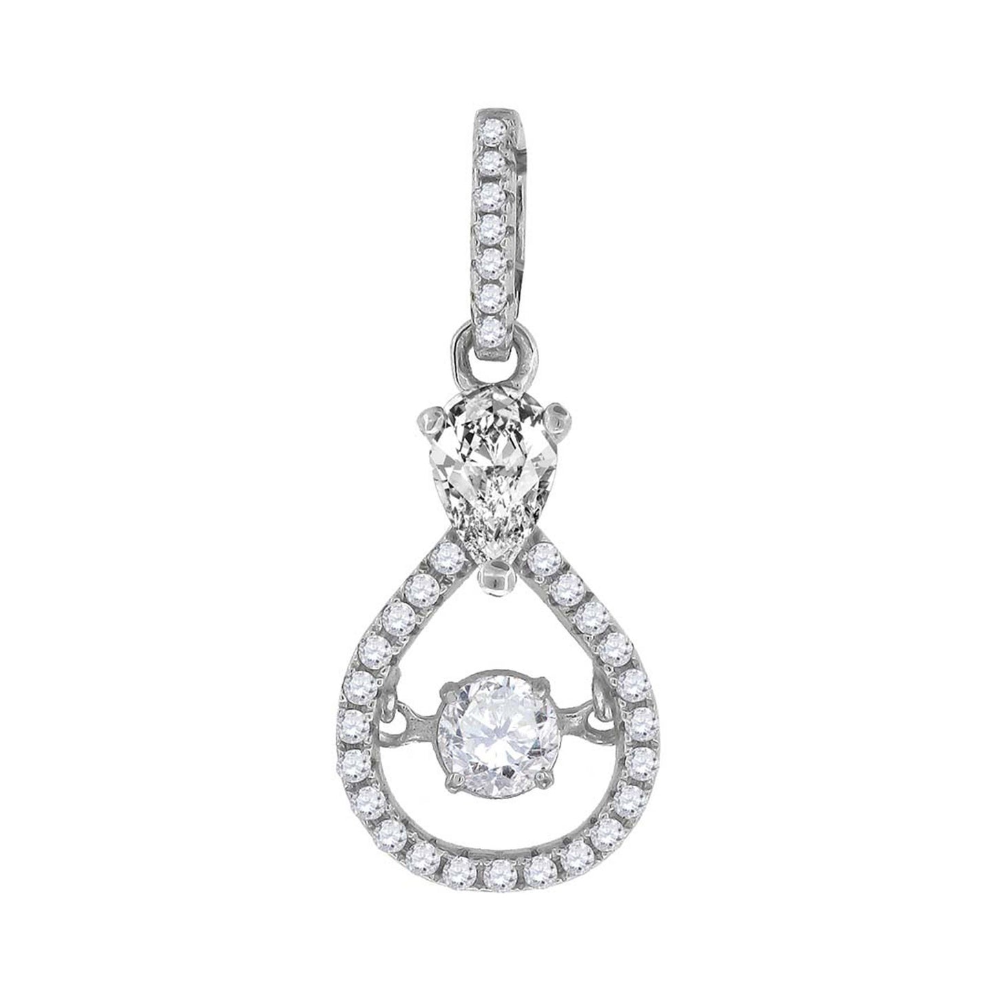 Sterling Silver Womens Sparkling Shaking Cubic Zirconia In Center Of Tear Drop Pendant Charm