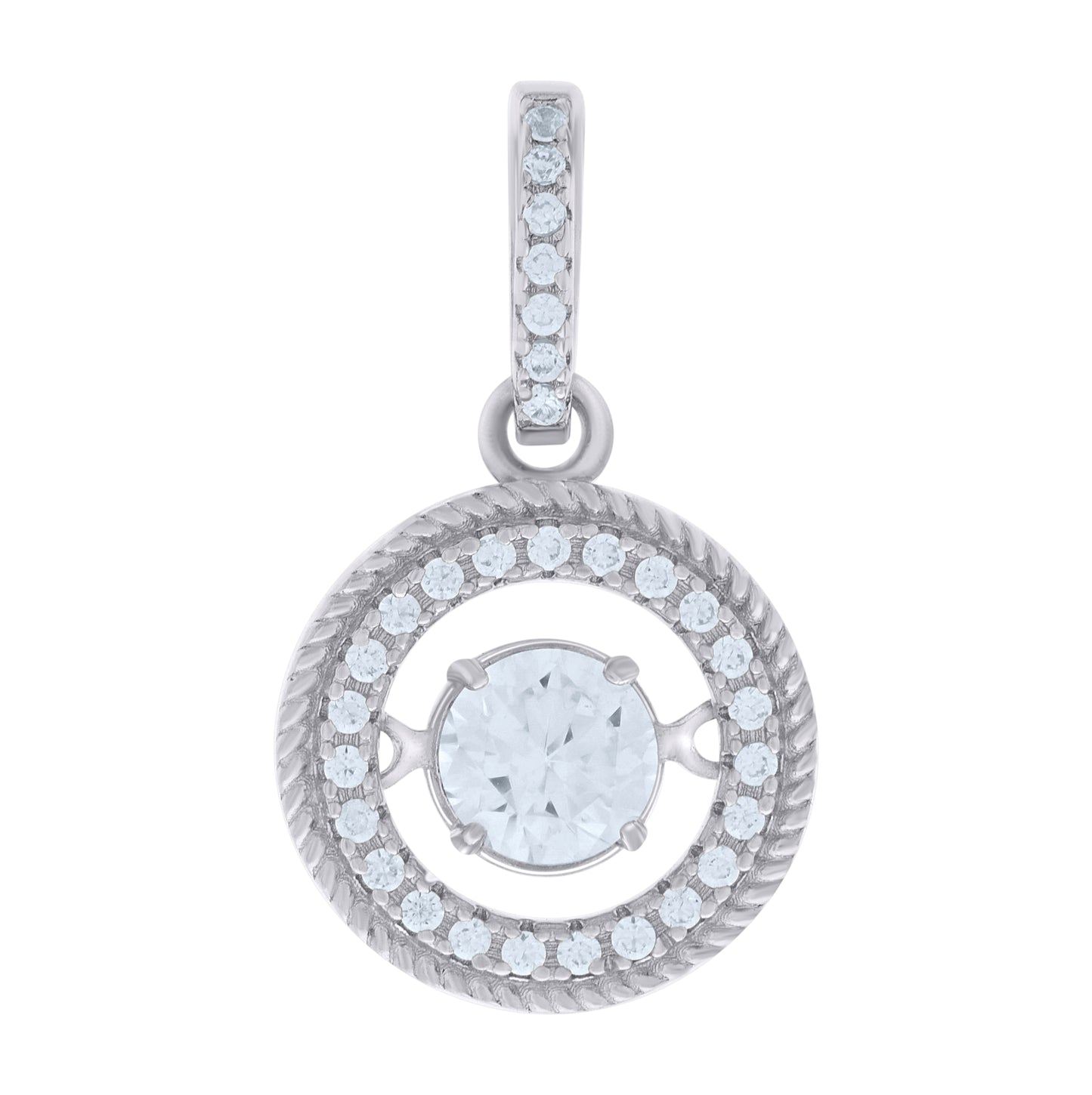 Sterling Silver Womens Sparkling Shaking Cubic Zirconia In Center Of Round Pendant Charm