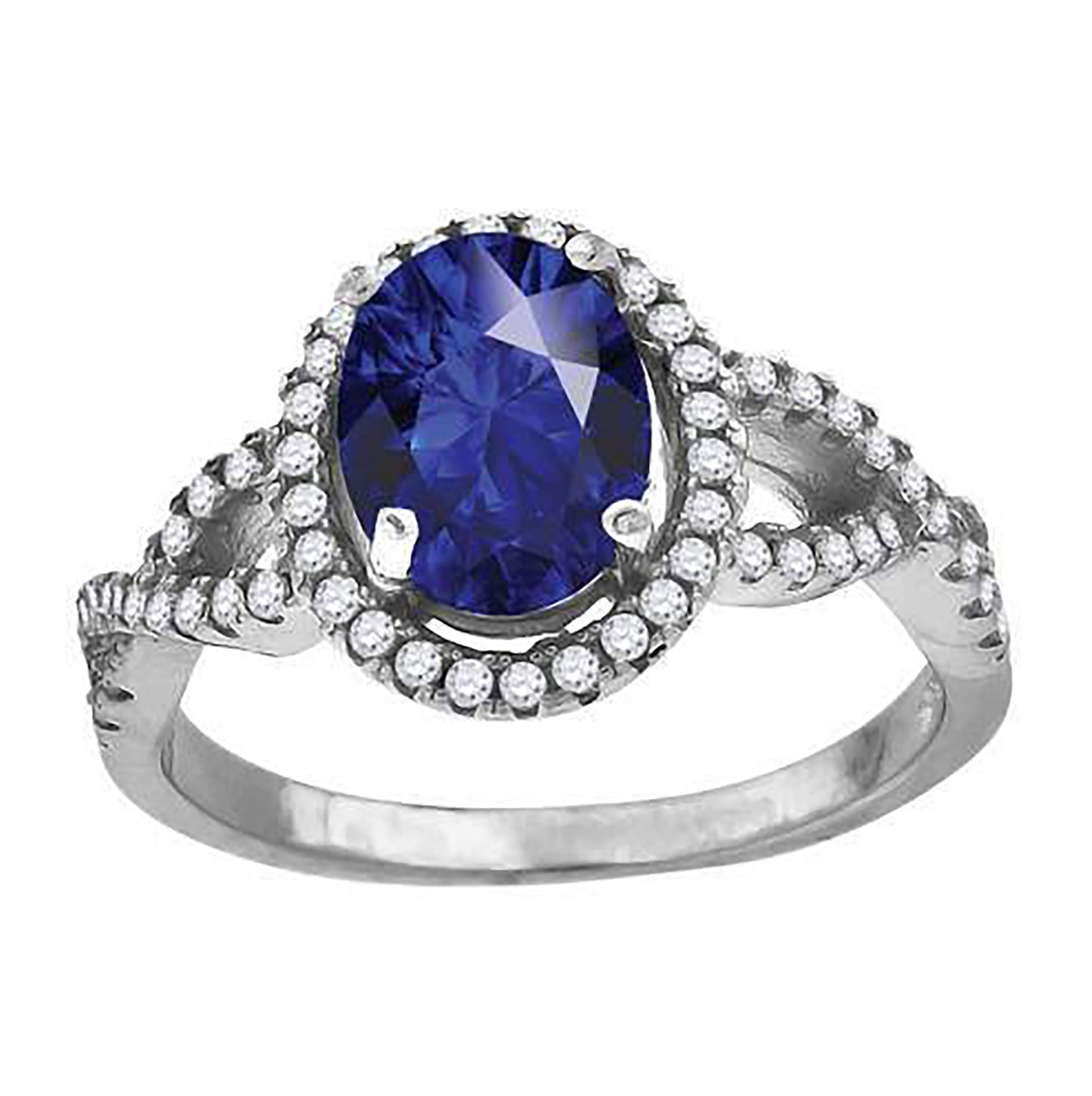Sterling Silver Women's Royal Blue Oval Cubic Zirconia Fancy Bridal Anniversary Wedding Engagement Band Ring