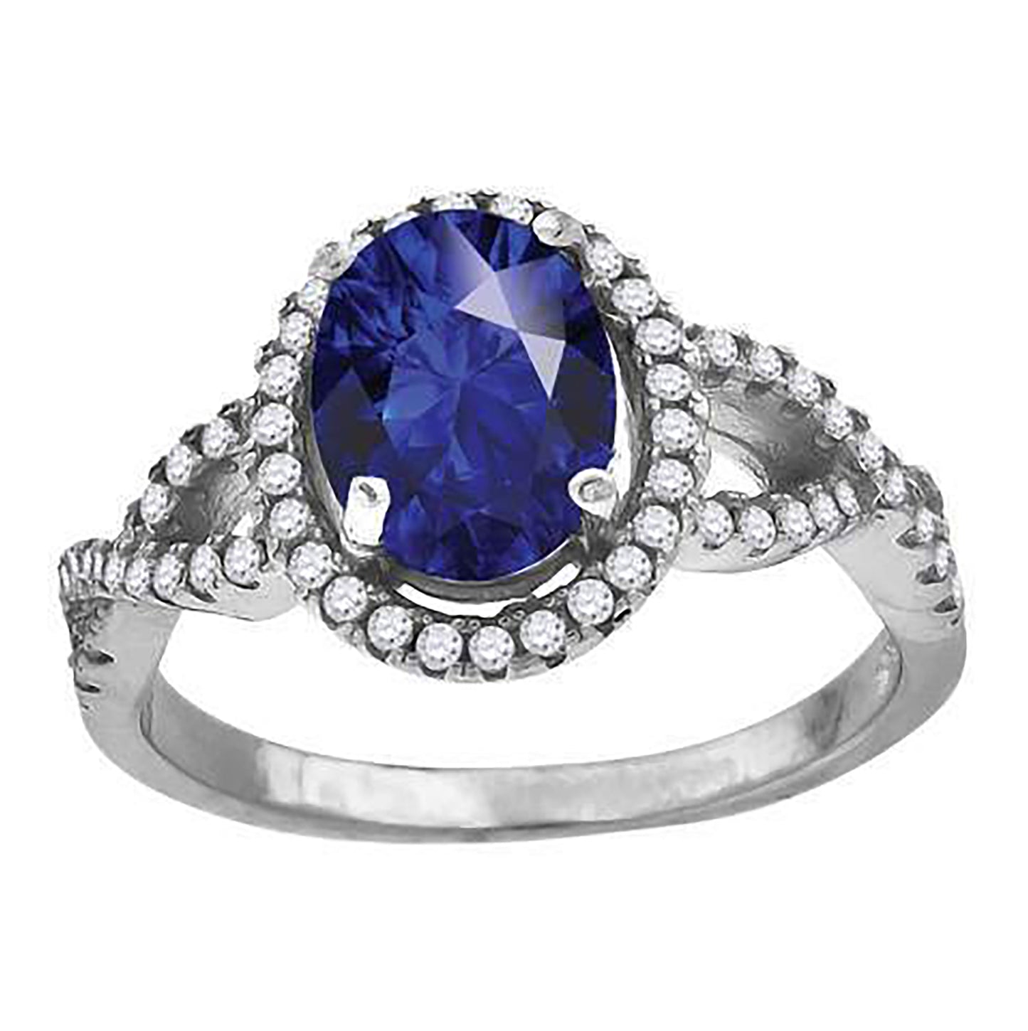 Sterling Silver Women's Royal Blue Oval Cubic Zirconia Fancy Bridal Anniversary Wedding Engagement Band Ring