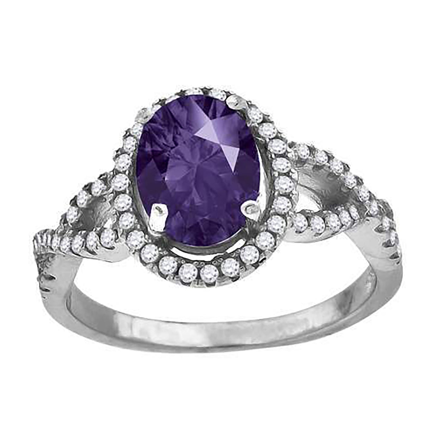 Sterling Silver Women's Purple Oval Cubic Zirconia Fancy Bridal Anniversary Wedding Engagement Band Ring