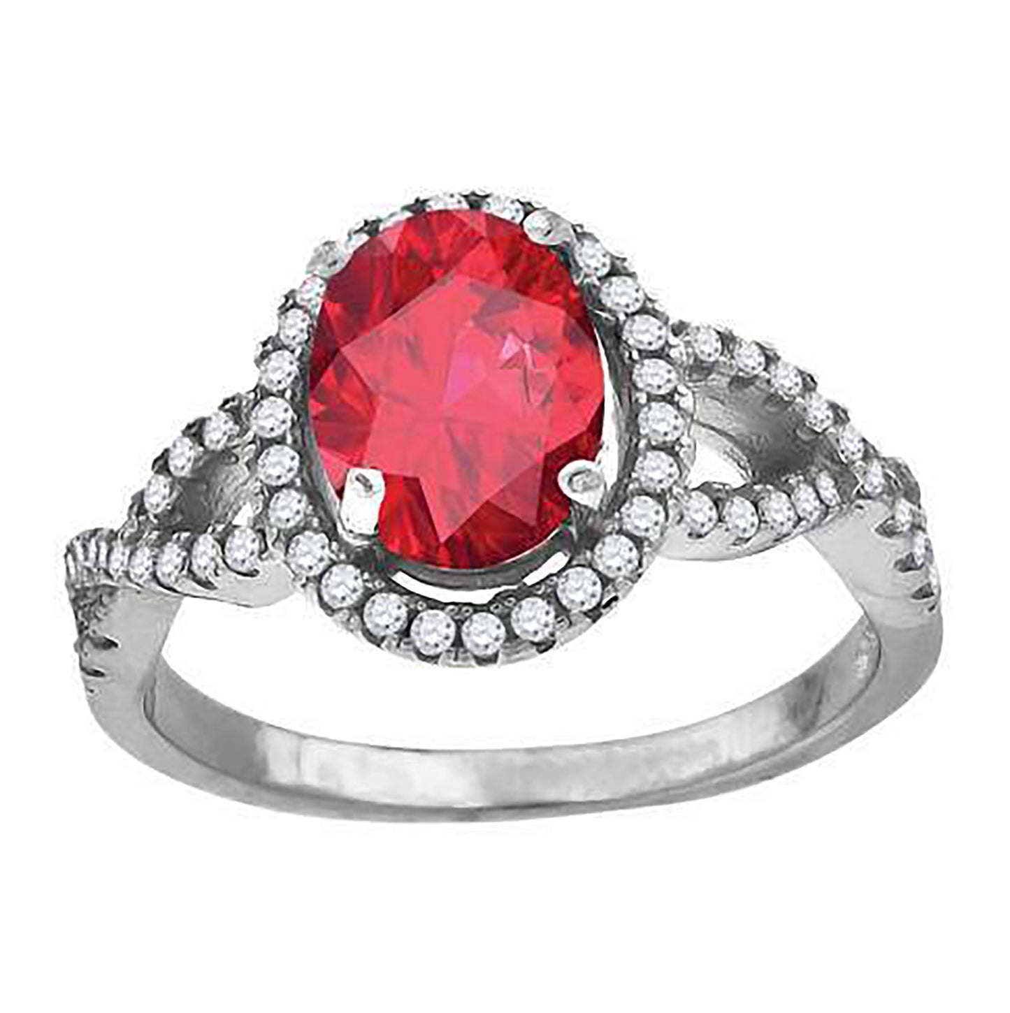 Sterling Silver Women's Red Oval Cubic Zirconia Fancy Bridal Anniversary Wedding Engagement Band Ring
