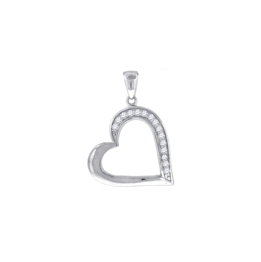 Sterling Silver Womens Cubic-Zirconia Heart Charm Pendant