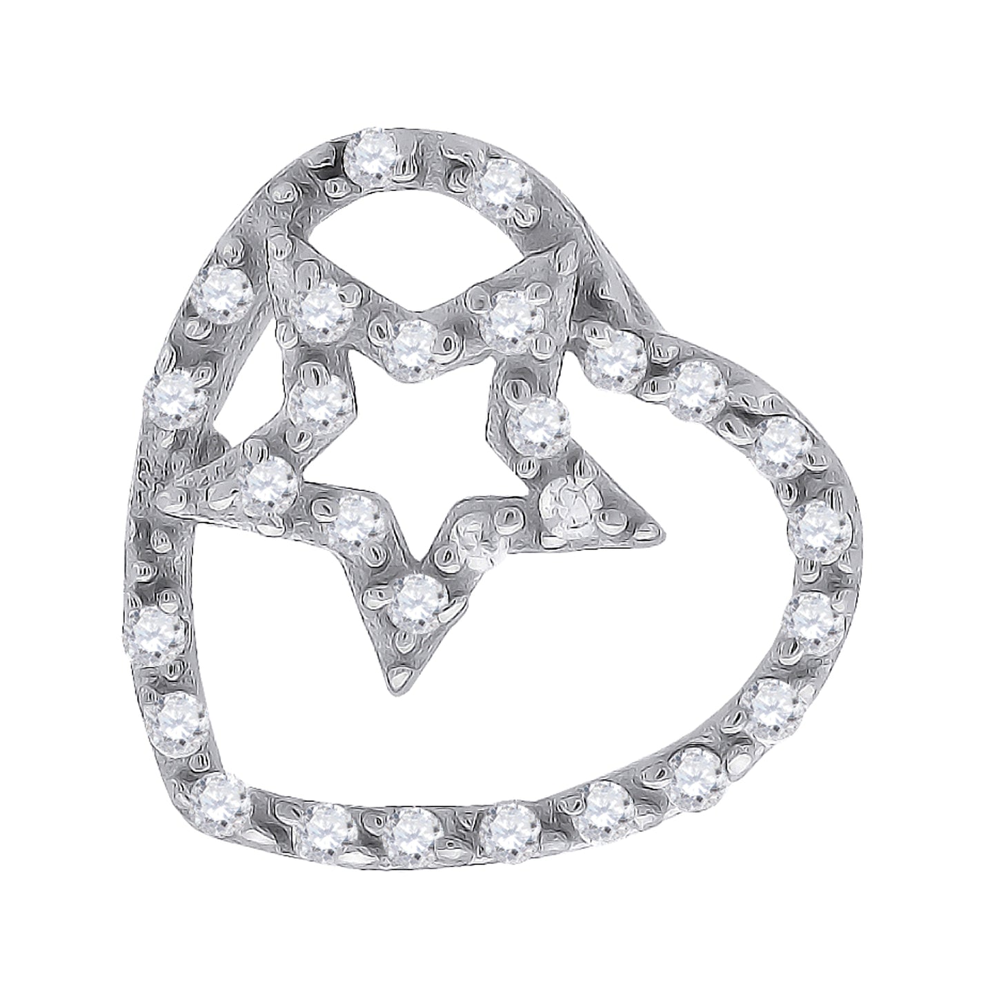 Sterling Silver Womens Round Cubic Zirconia Heart In Star Fashion Pendant