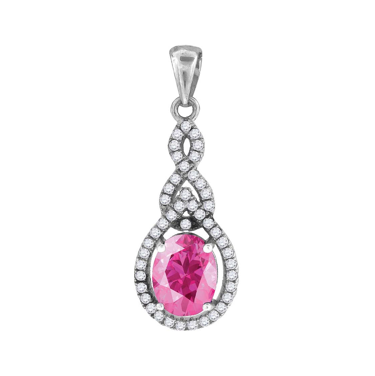 Sterling Silver Womens Pink & White Cubic-Zirconia Tear Drop Charm Pendant