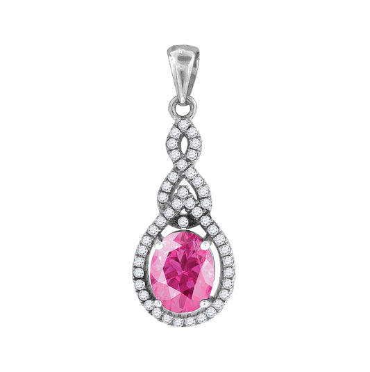Sterling Silver Womens Pink & White Cubic-Zirconia Tear Drop Charm Pendant
