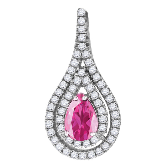 Sterling Silver Womens Pink & White Cubic-Zirconia Tear Drop Charm Pendant