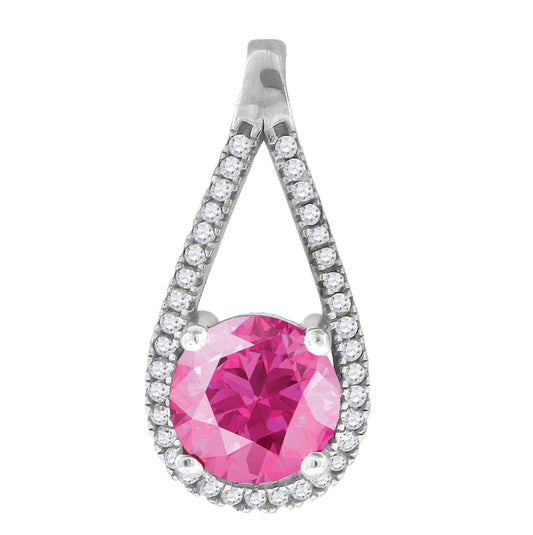 Sterling Silver Womens Pink & White Cubic-Zirconia Tear Drop Charm Pendant