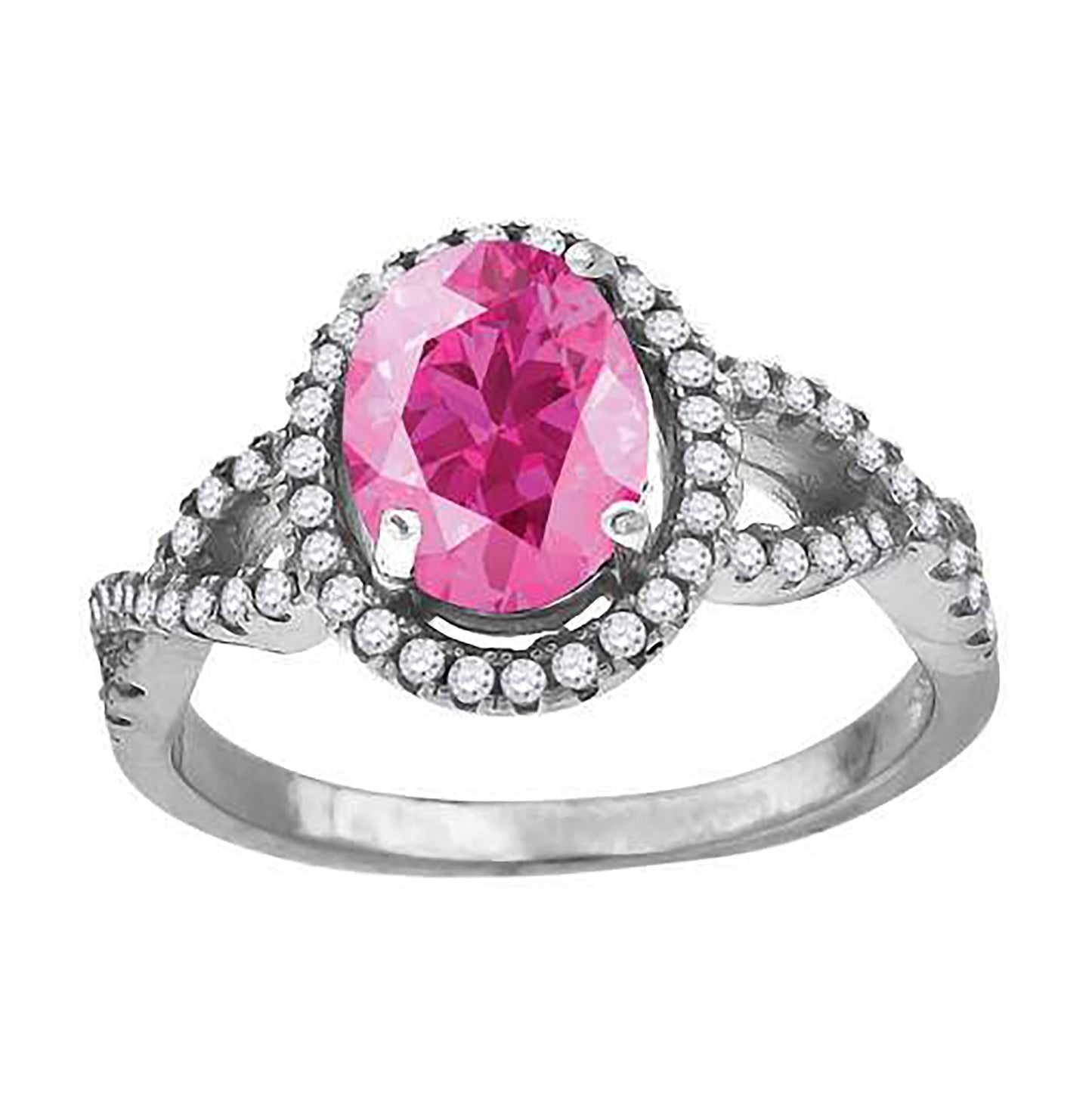 Sterling Silver Women's Pink Oval Cubic Zirconia Fancy Bridal Anniversary Wedding Engagement Band Ring