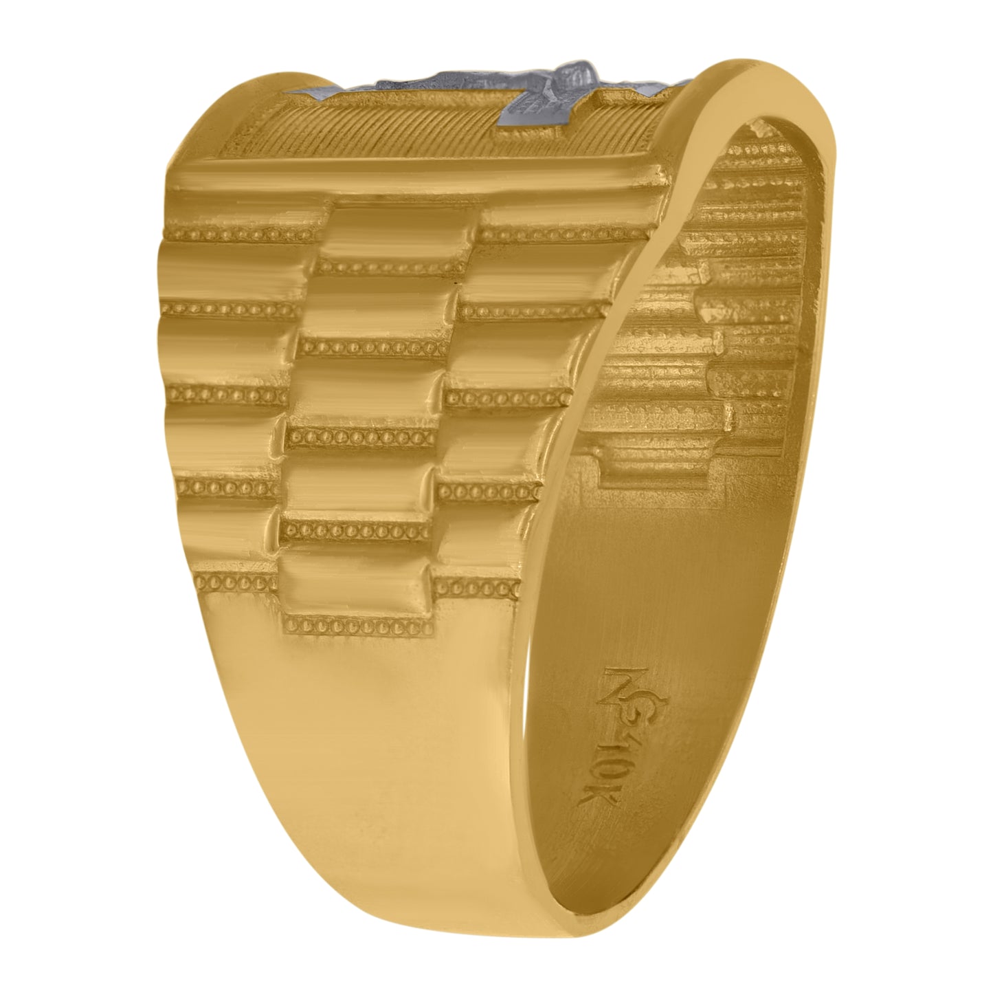 10K Two-Tone Gold Mens Textured Crucifix Cross Religious Ring