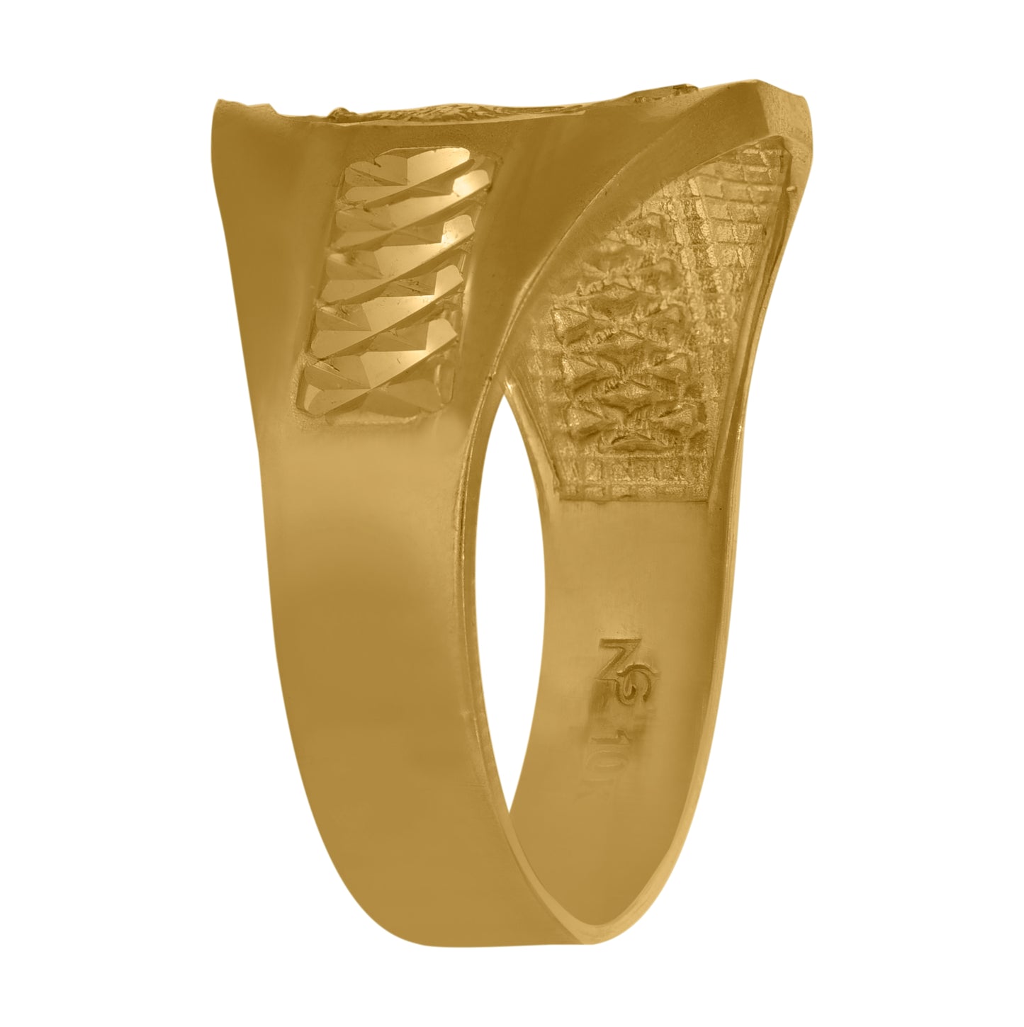 10K Two-Tone Gold Mens Diamond Cut Textured Landing Eagle Ring