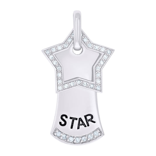Sterling Silver Womens Cubic-Zirconia Star Badge Occupation Charm Pendant