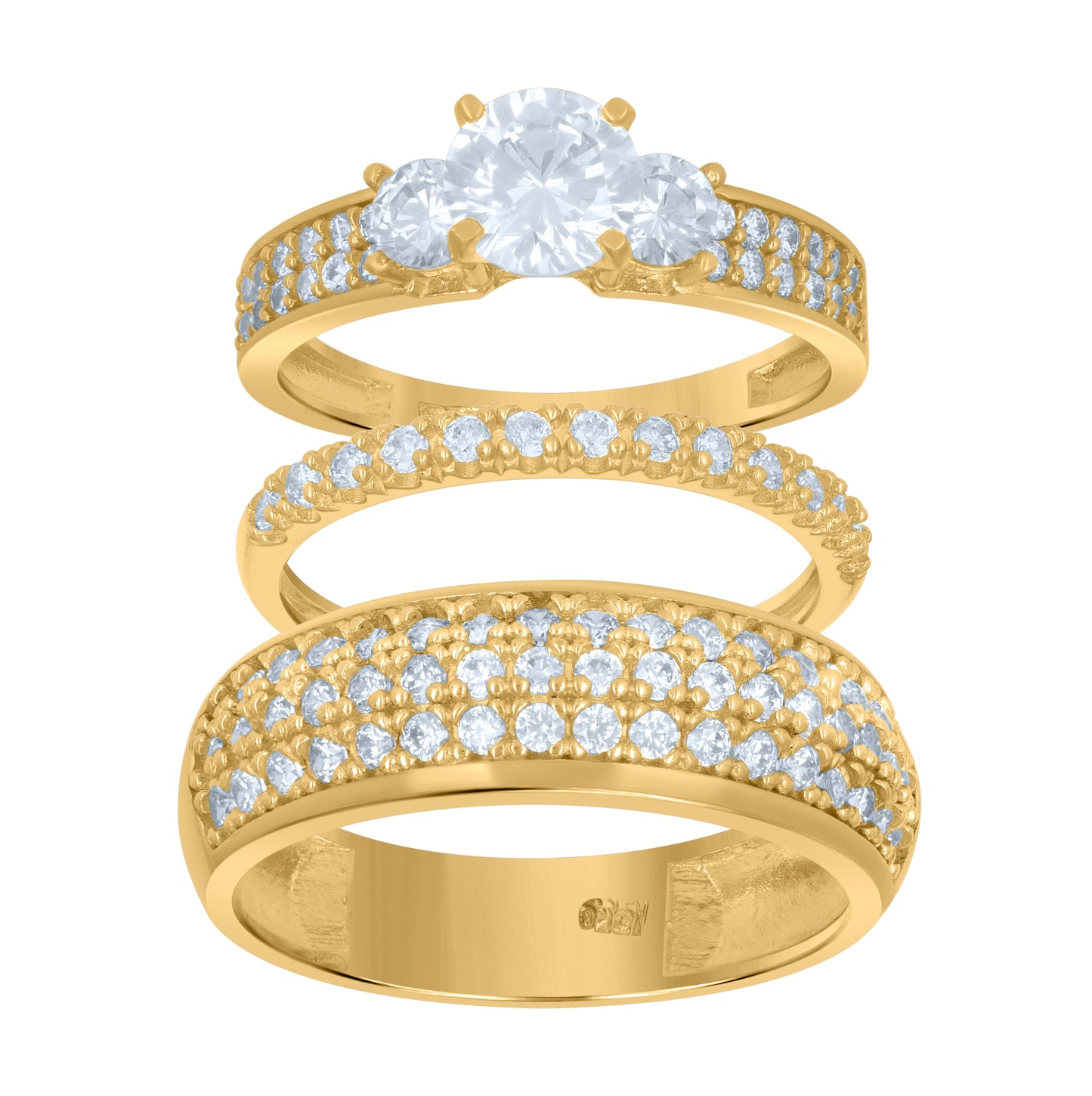 10K Two-Tone Gold Womens Round Cubic Zirconia Trio Ring Set