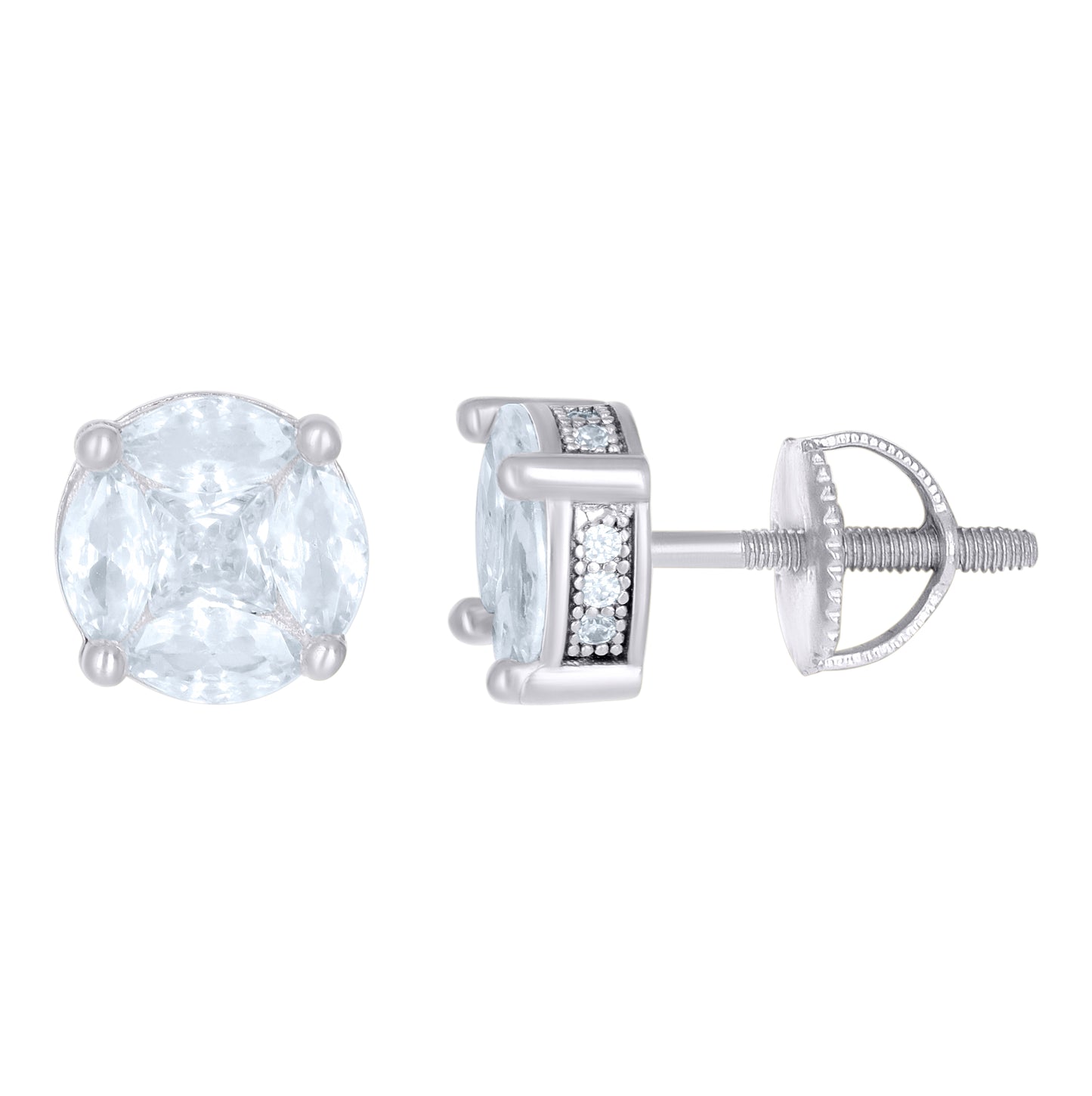 Sterling Silver Or Yellow-Tone Womens Round Cubic Zirconia Stud Cluster Fashion Earrings
