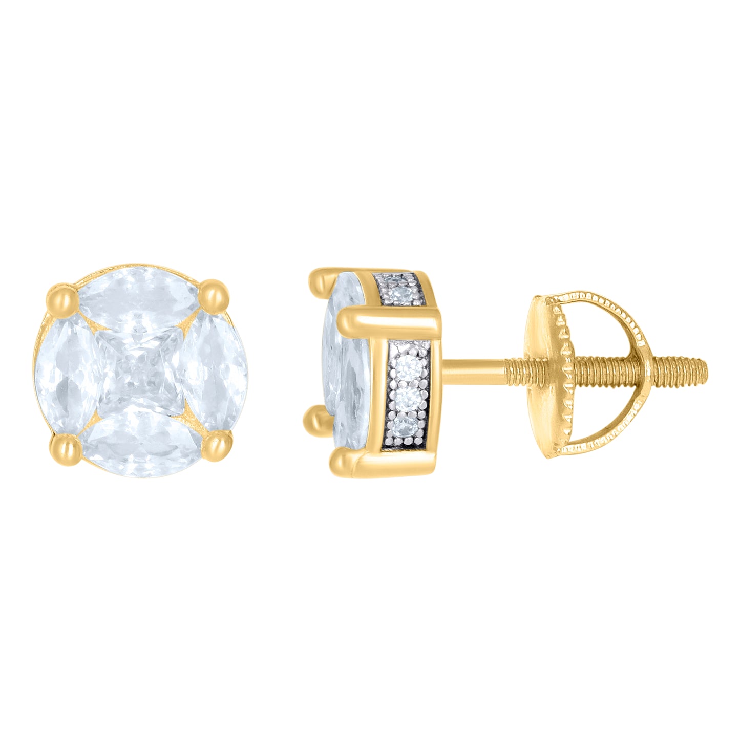 Sterling Silver Or Yellow-Tone Womens Round Cubic Zirconia Stud Cluster Fashion Earrings