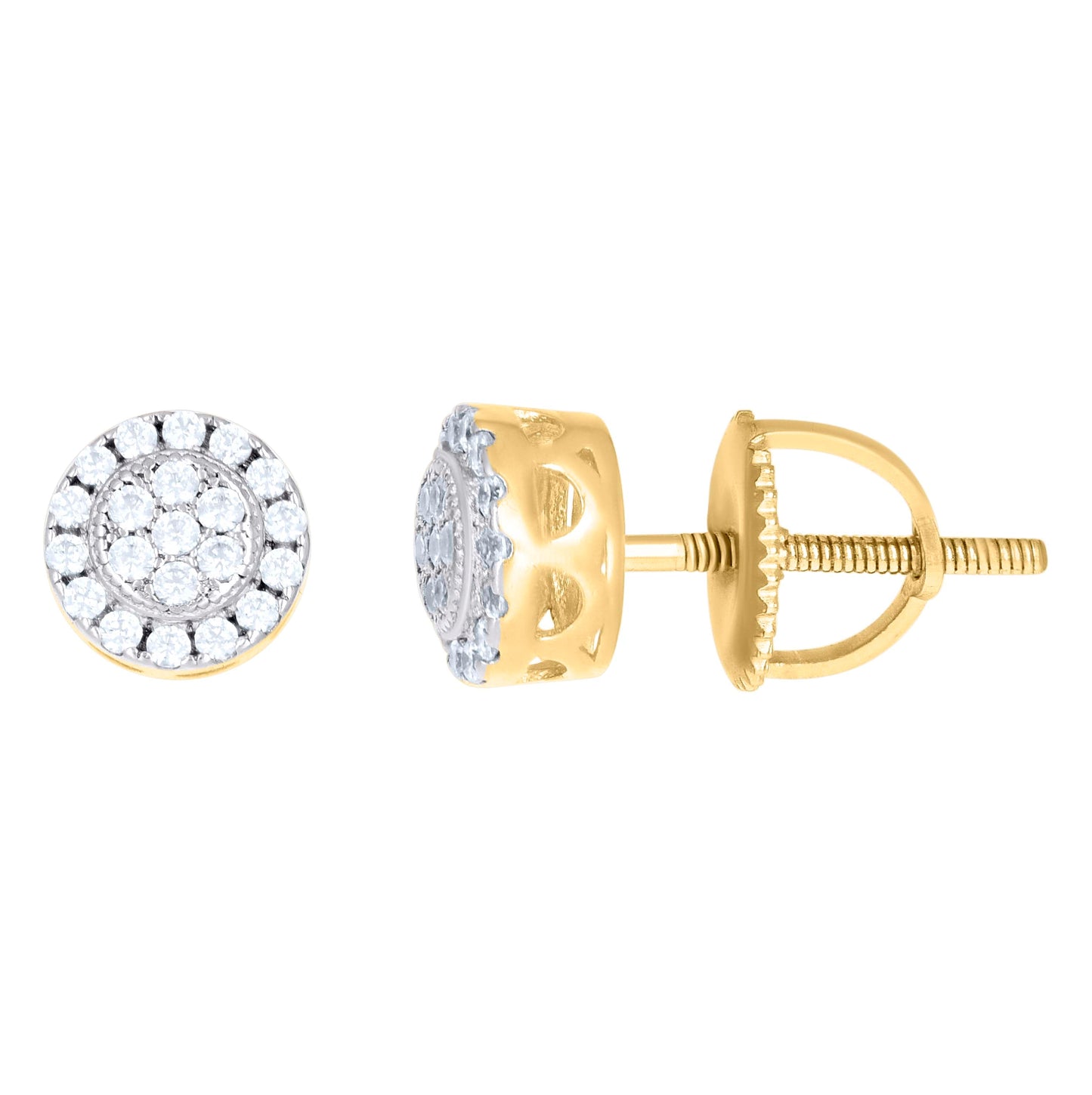 Sterling Silver Or Yellow-Tone Unisex Round Cubic Zirconia Stud Flower Fashion Earrings