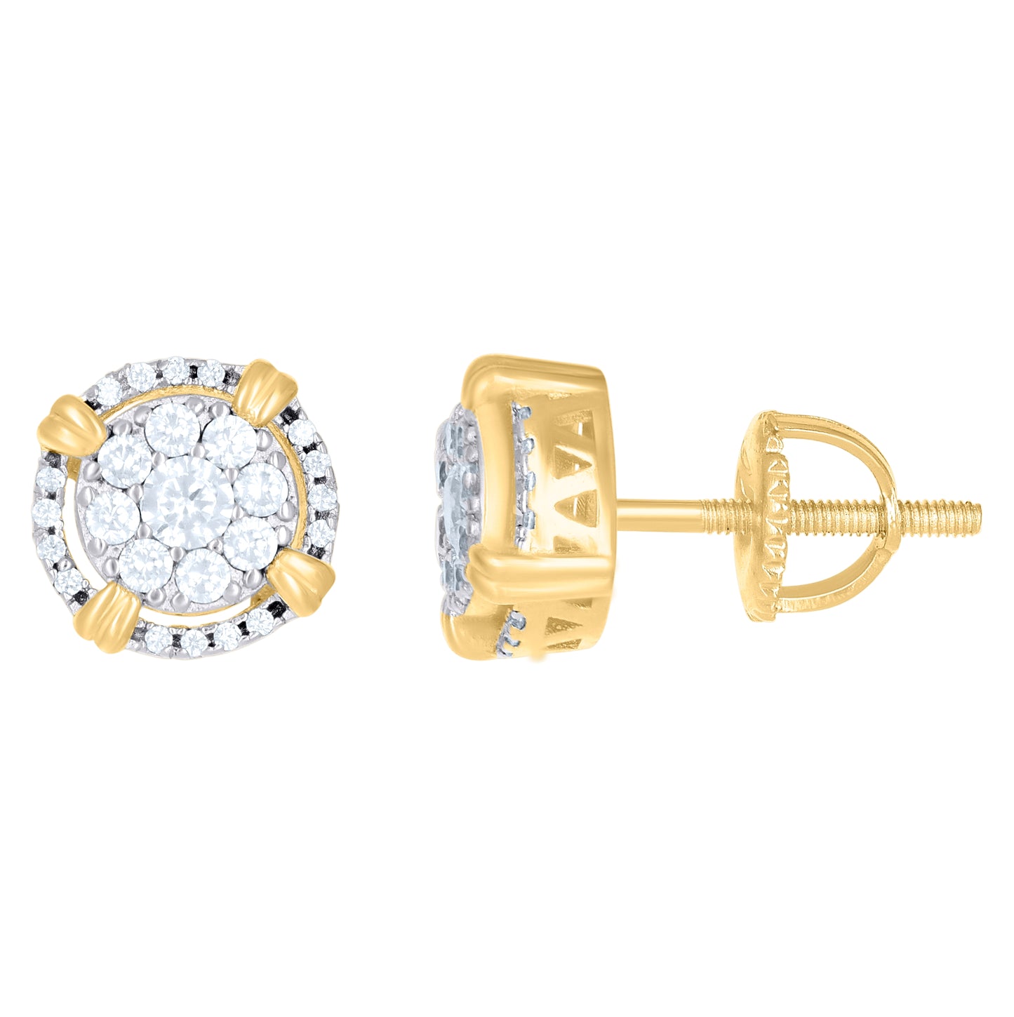 Sterling Silver Or Yellow-Tone Unisex Round Cubic Zirconia Stud Flower Cluster Fashion Earrings