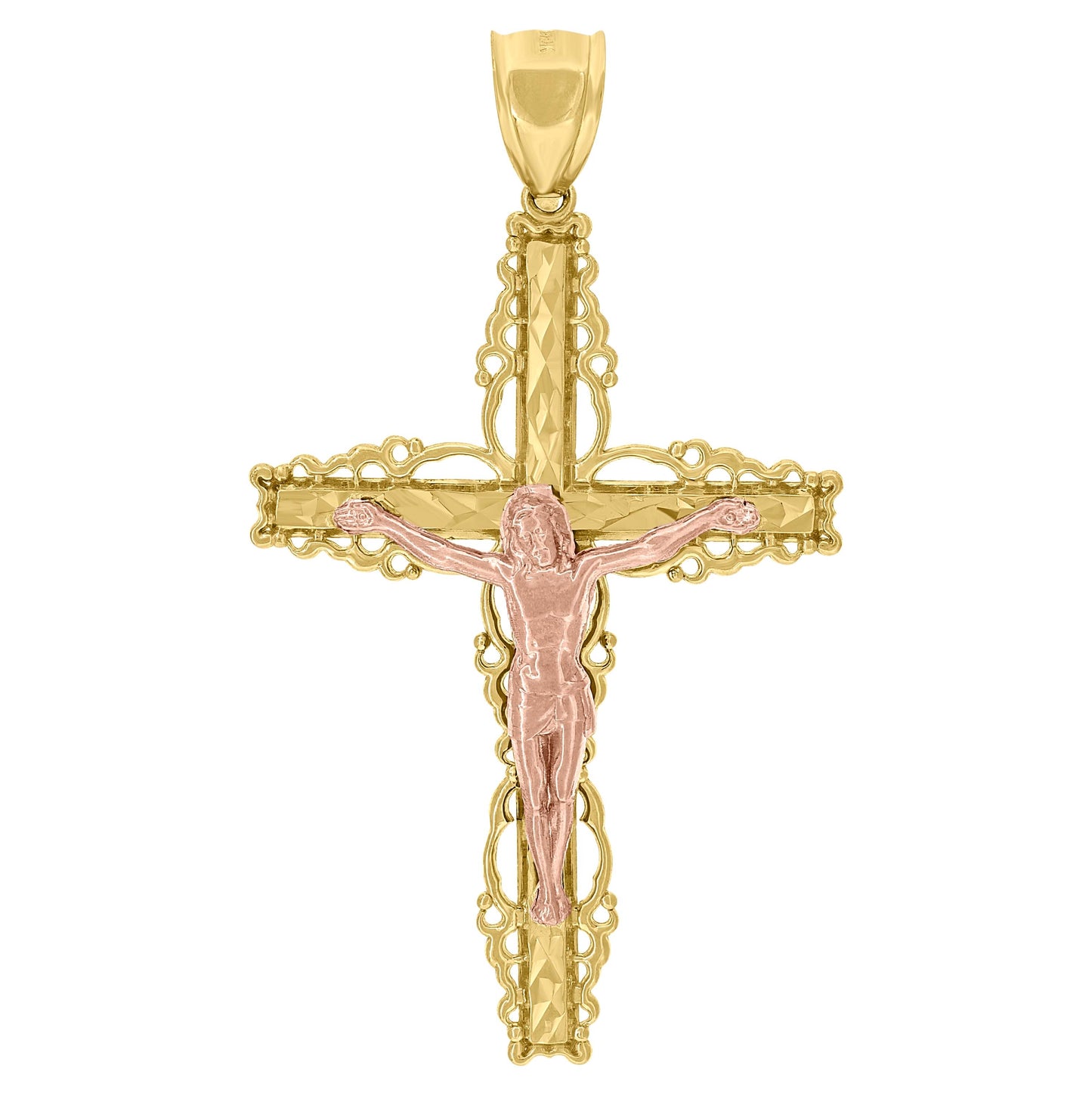 10K Two-tone Gold Mens Crucifix Cross Religious Charm Pendant