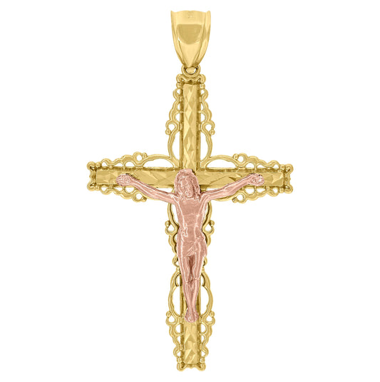 10K Two-tone Gold Mens Crucifix Cross Religious Charm Pendant