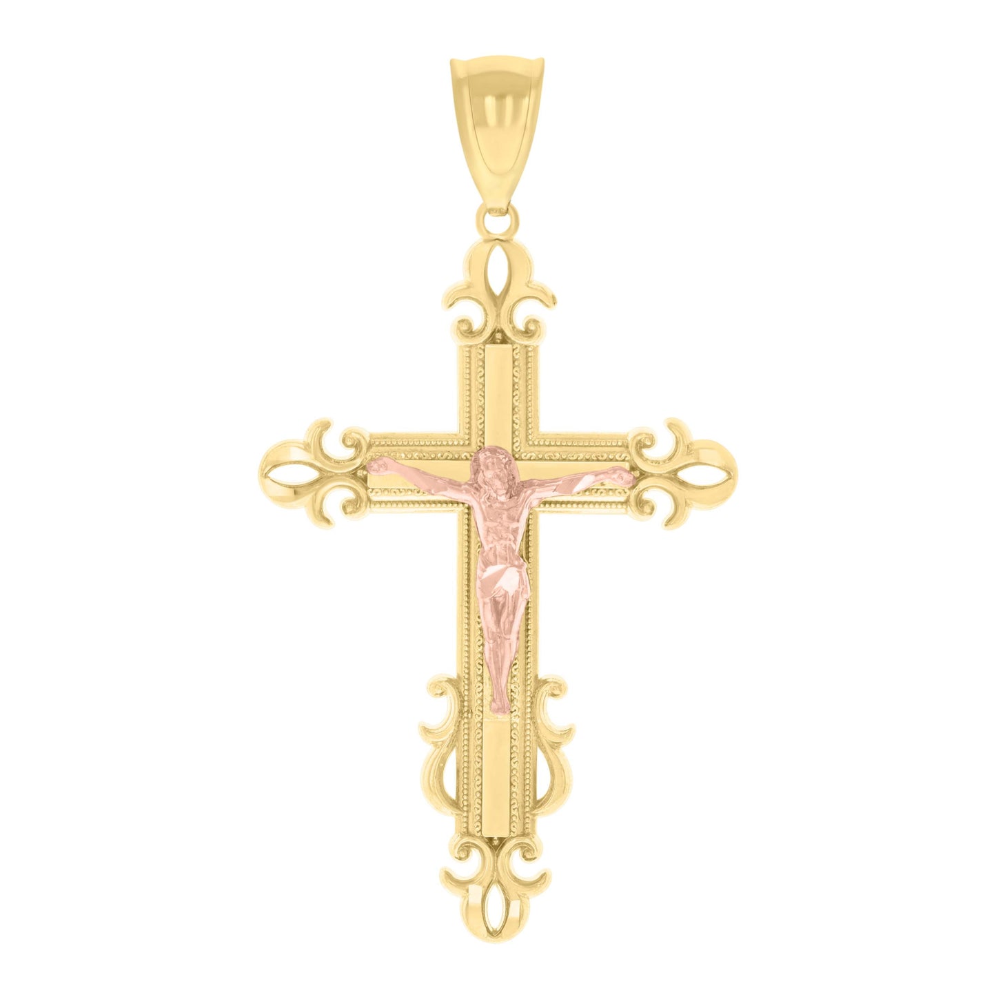 10K Two-tone Gold Mens Crucifix Cross Religious Charm Pendant