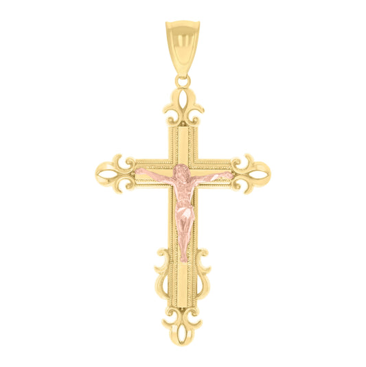 10K Two-tone Gold Mens Crucifix Cross Religious Charm Pendant