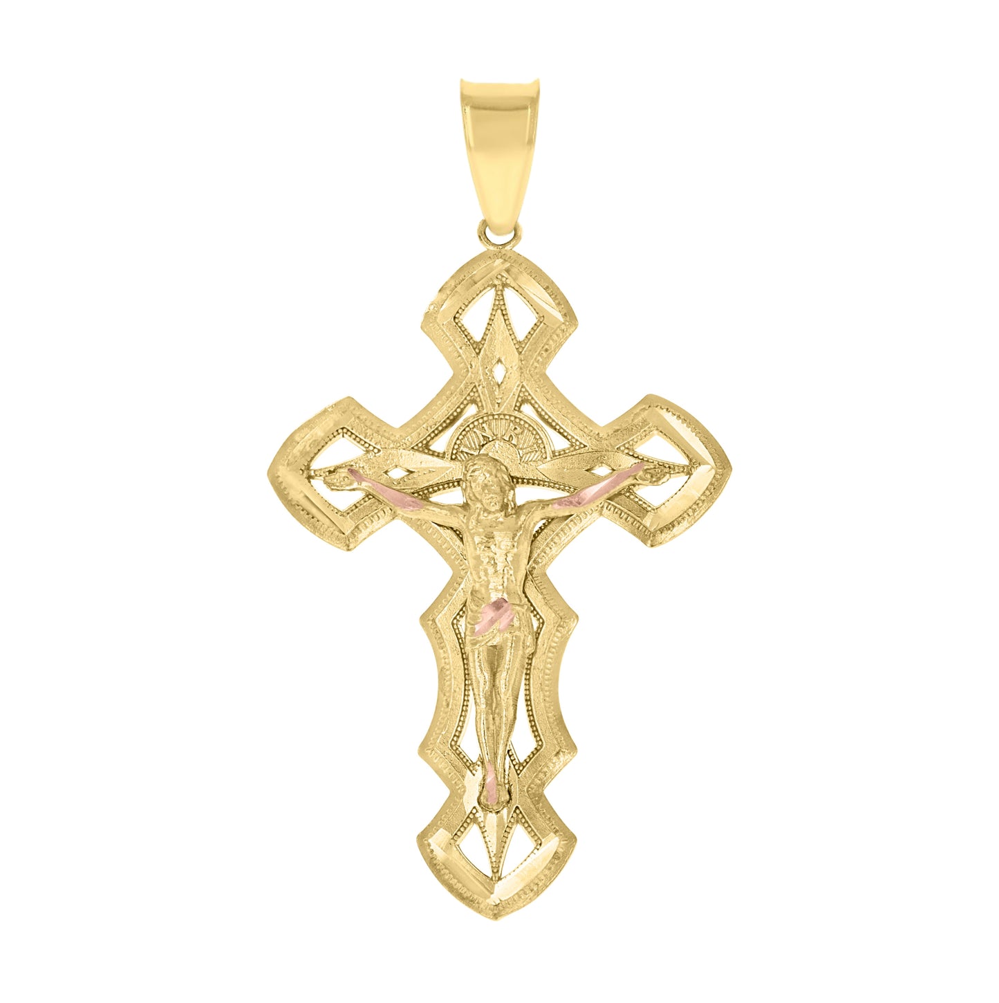 10K Two-tone Gold Mens Crucifix Cross Religious Charm Pendant