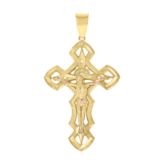 10K Two-tone Gold Mens Crucifix Cross Religious Charm Pendant