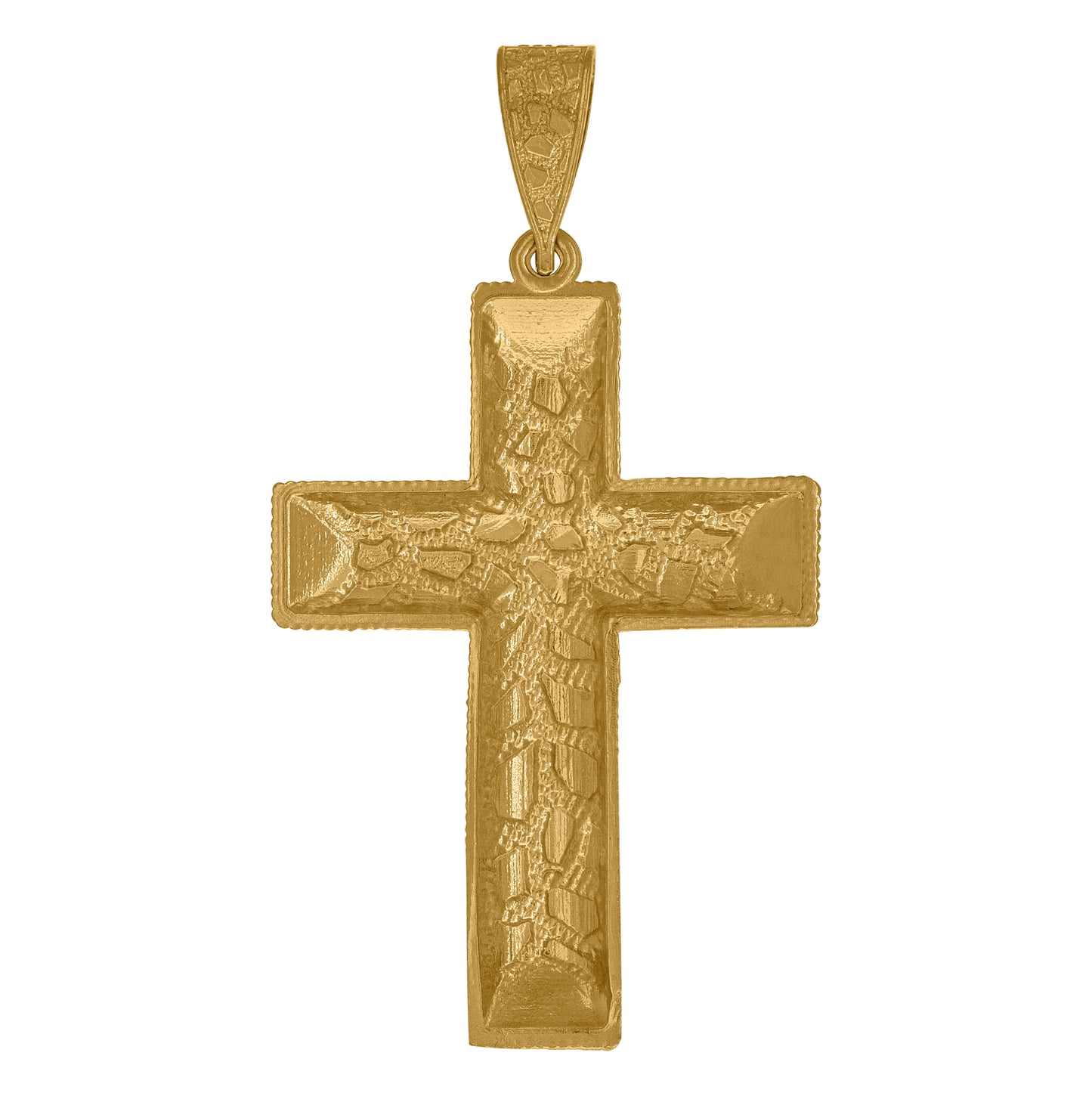 10K Yellow Gold Diamond-Cut Nugget Mens Cross Religious Charm Pendant
