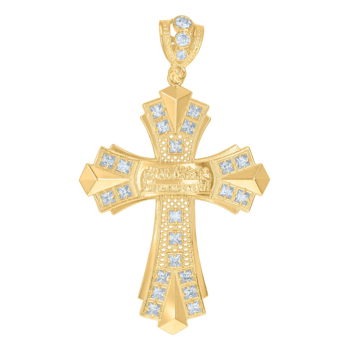 10K Yellow Gold Mens Cubic-Zirconia Cross Religious Charm Pendant