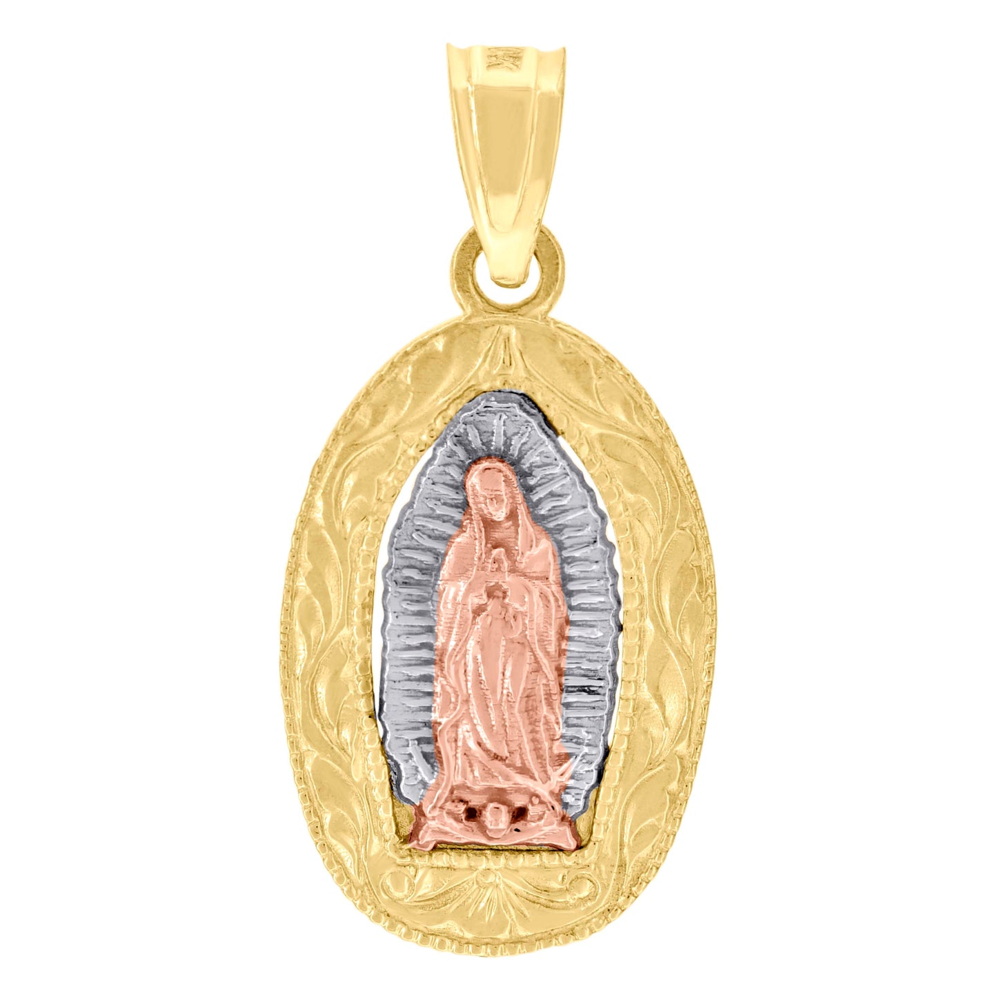 10K Gold Tri-Color Womens Guadalupe Mary Religious Charm Pendant
