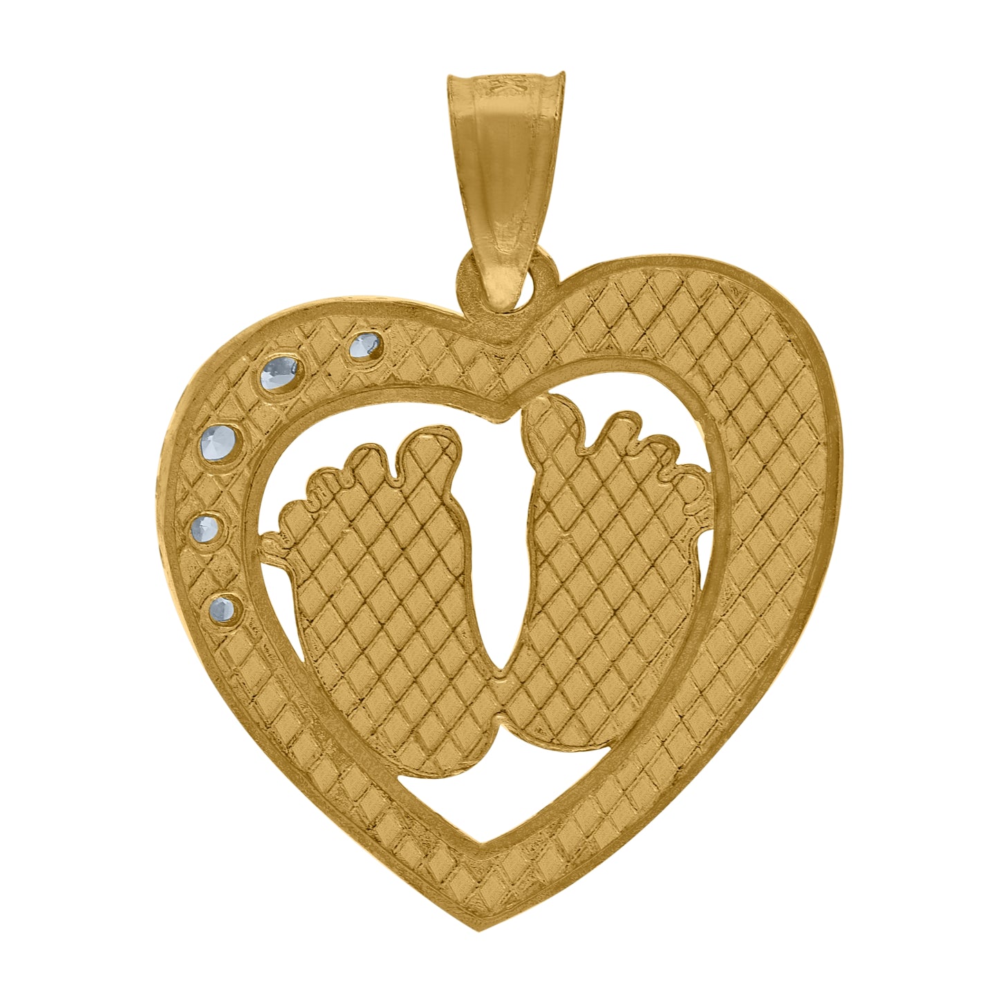 10K Yellow Gold Womens Cubic Zirconia Cubic-Zirconia Baby Footprint My Baby Heart Charm Pendant