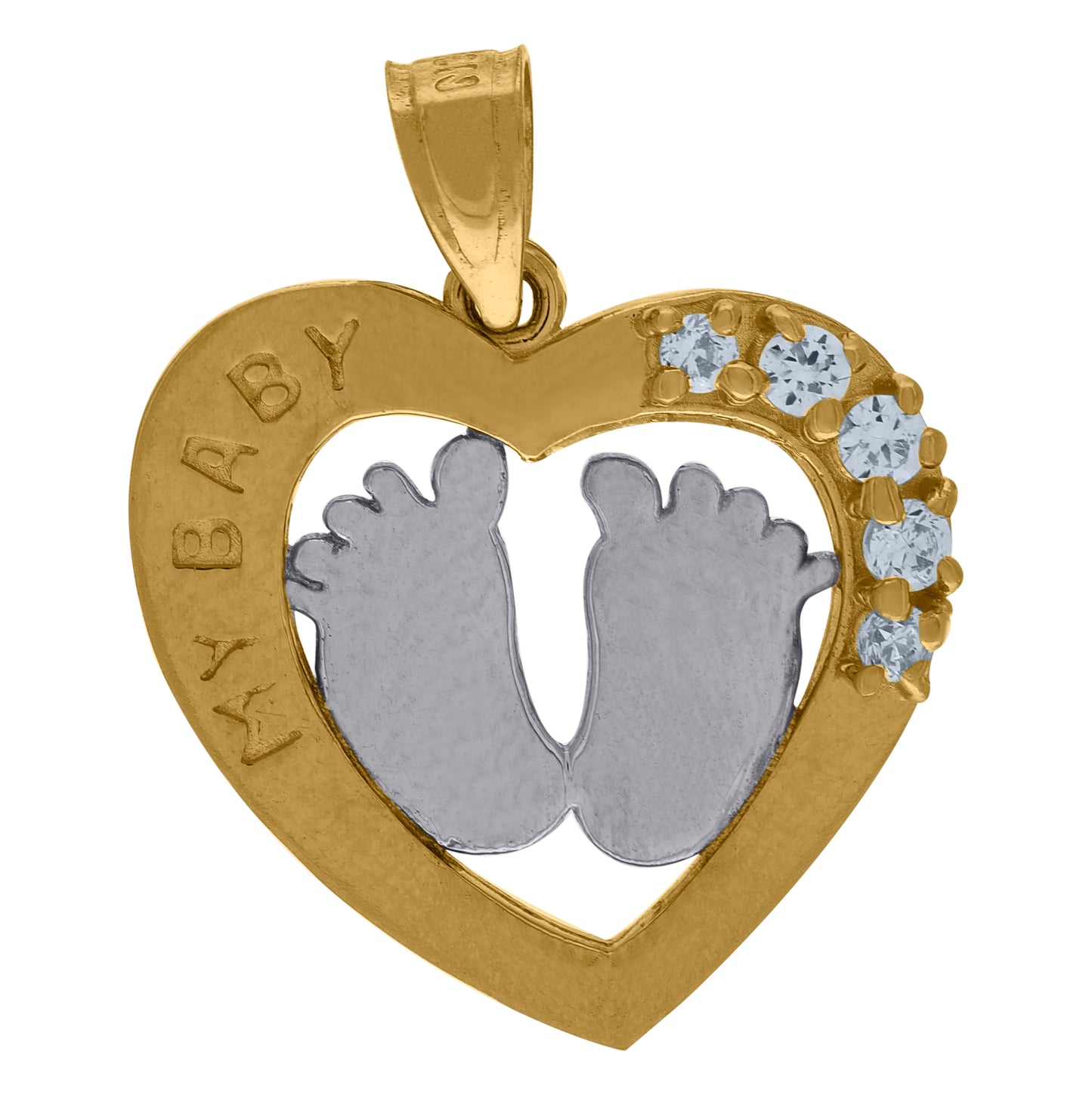 10K Yellow Gold Womens Cubic Zirconia Cubic-Zirconia Baby Footprint My Baby Heart Charm Pendant