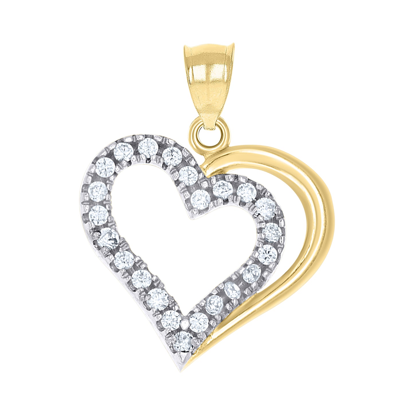 10K Gold Two-Tone Cubic-Zirconia Womens Love Heart Charm Pendant