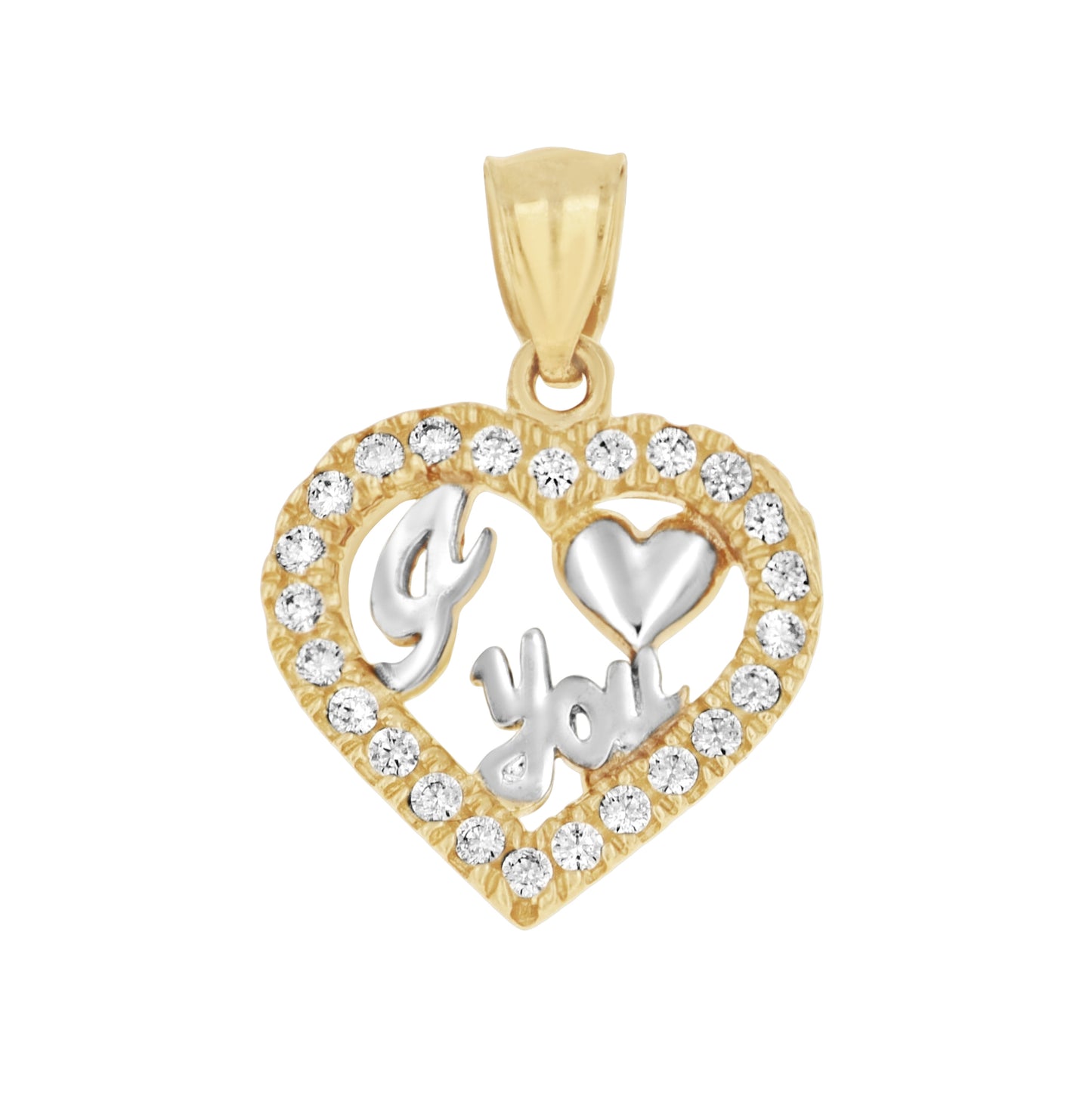 10K Two-Tone Gold Womens Cubic Zirconia Cubic-Zirconia I Love You Heart Charm Pendant