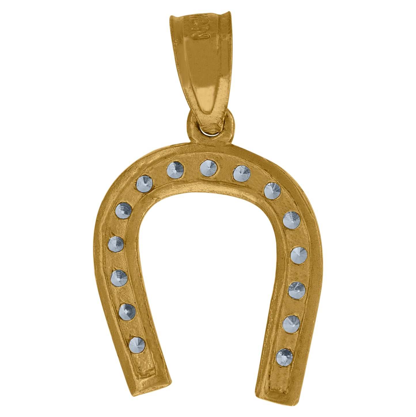 10K Two-Tone Gold Unisex Cubic Zirconia Cubic-Zirconia Horseshoe Good Luck Charm Pendant