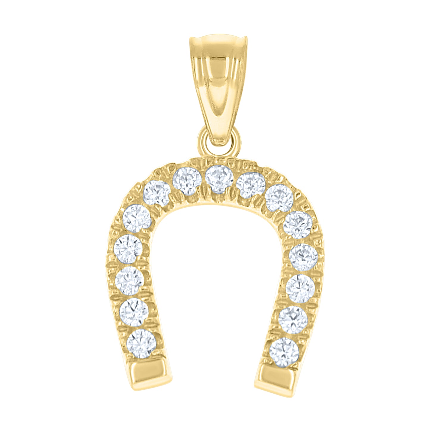 10K Two-Tone Gold Unisex Cubic Zirconia Cubic-Zirconia Horseshoe Good Luck Charm Pendant