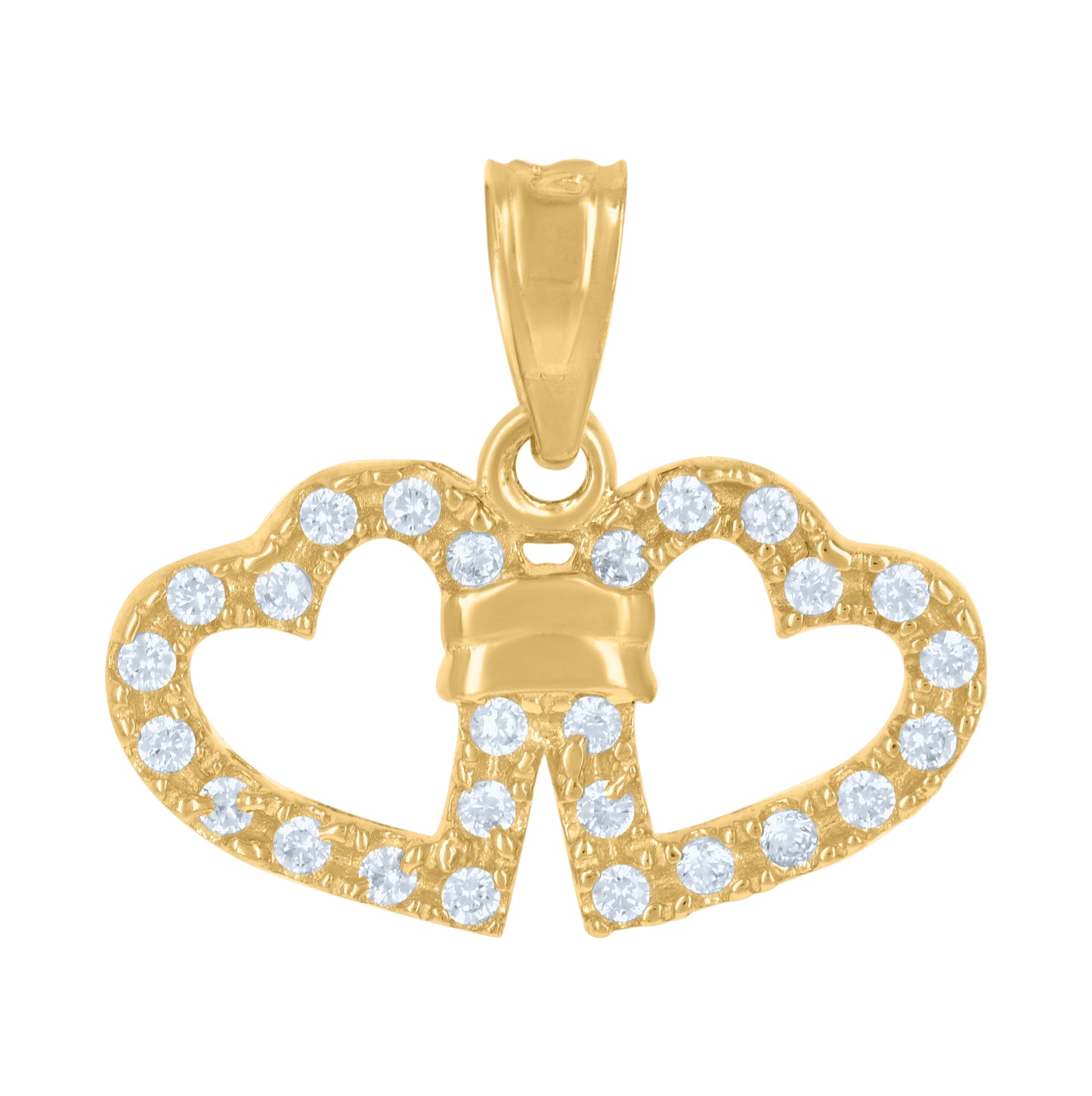 10K Two-Tone Gold Womens Cubic Zirconia Cubic-Zirconia Double Heart Charm Pendant