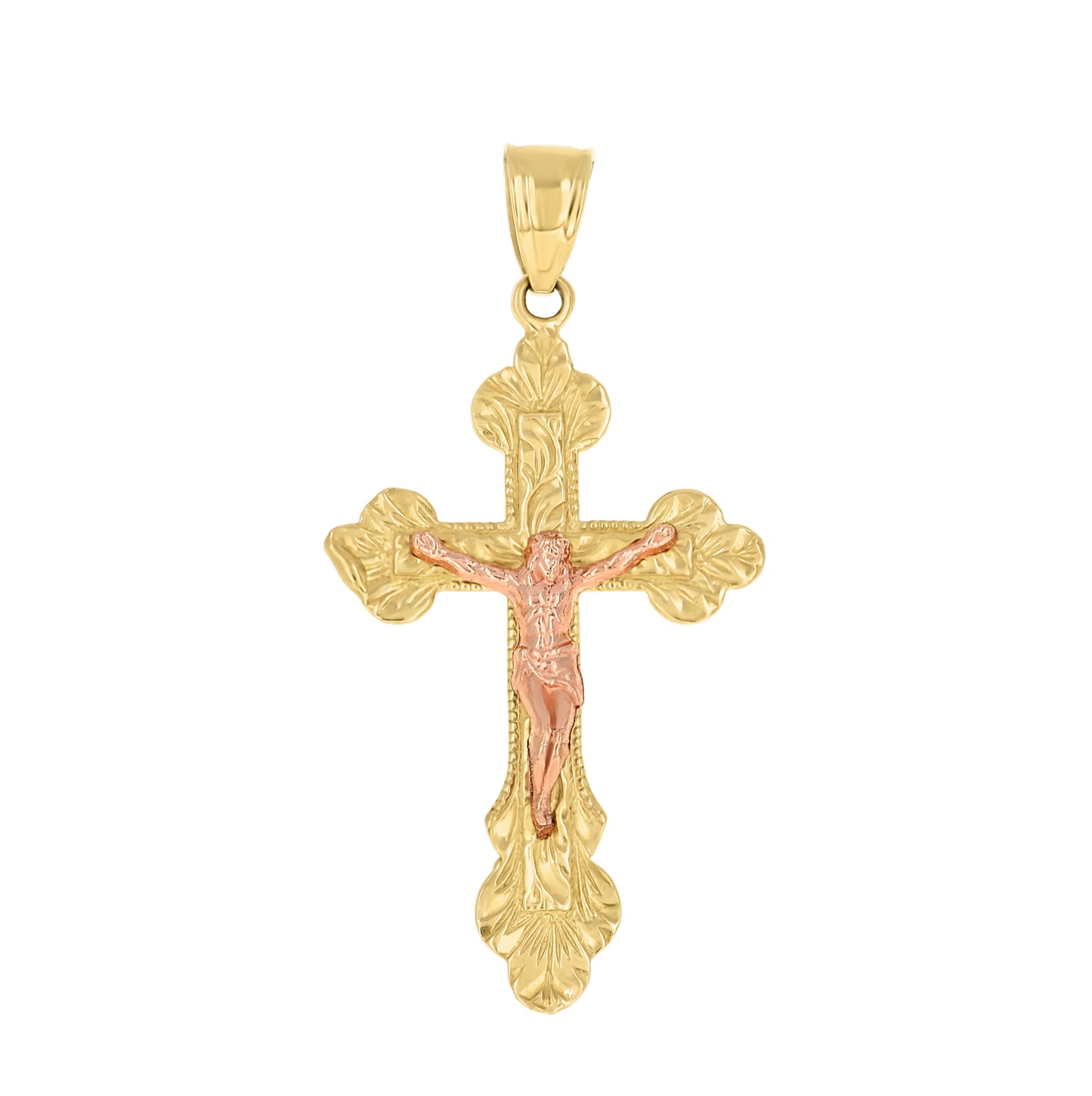 10K Two-tone Gold Mens Crucifix Cross Religious Charm Pendant