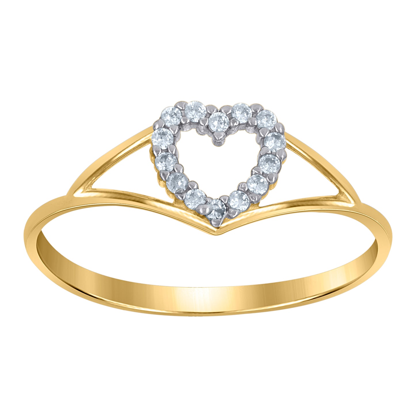 10K Gold Womens Cubic-Zirconia Split Shank Two-Tone Heart Band Ring