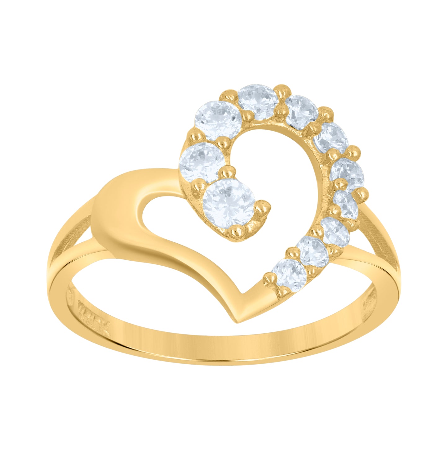 10K Gold Womens Two-Tone Cubic-Zirconia Split Shank Heart Band Ring