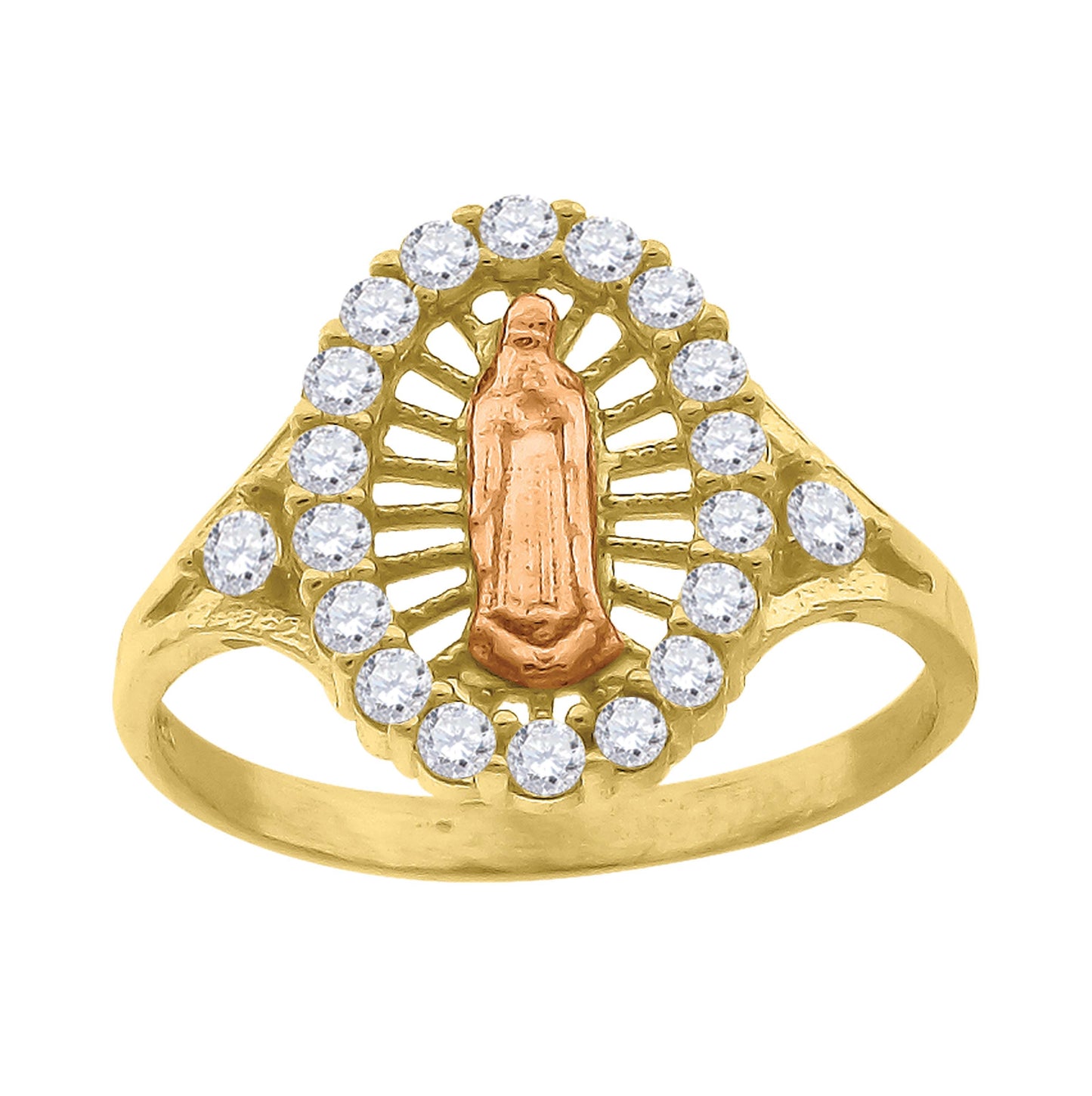 10K Two-Tone Gold Womens Round Cubic Zirconia Lady Of Guadalupe Religious Ring