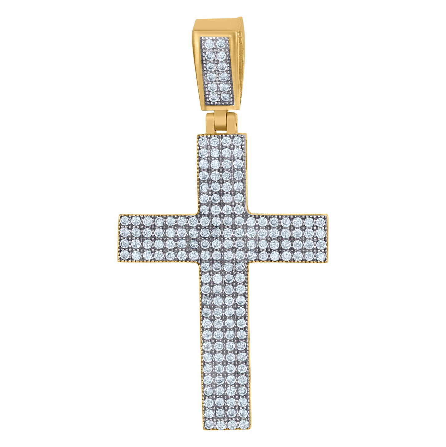 10K Two-Tone Gold Mens Women Cubic Zirconia Crucifix Cross Religious Charm Pendant