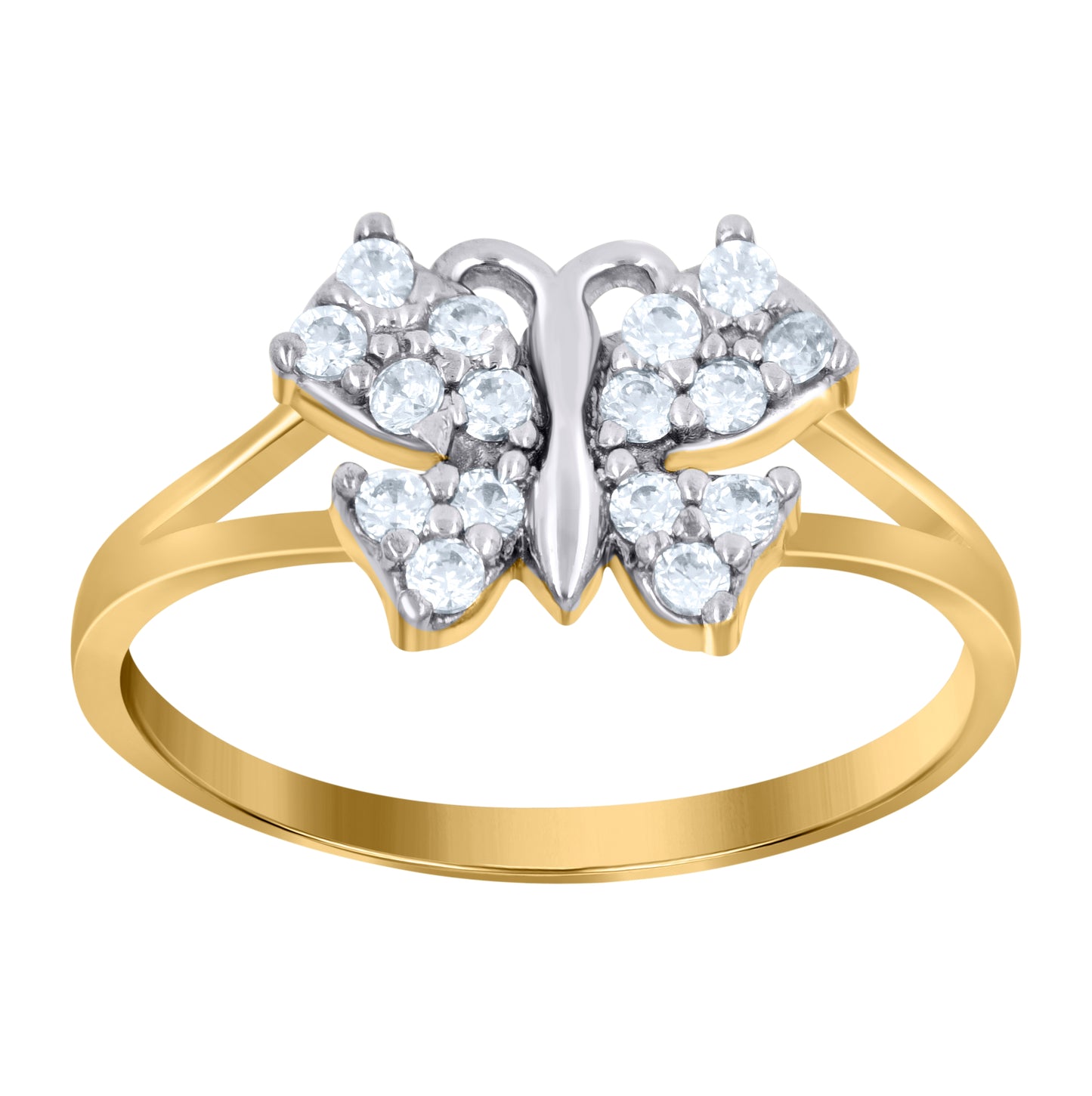 10K Two-Tone Gold Womens Round Cubic Zirconia Butterfly Band Ring