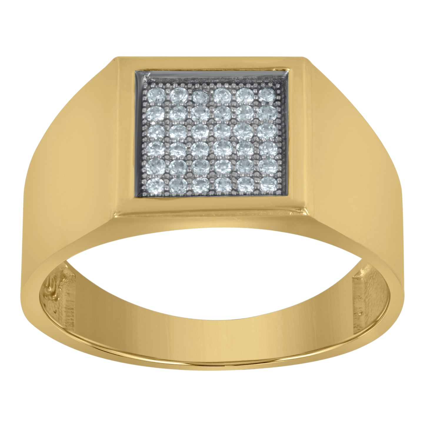 10K Two-Tone Gold Mens Round Cubic Zirconia Square Engagement Ring